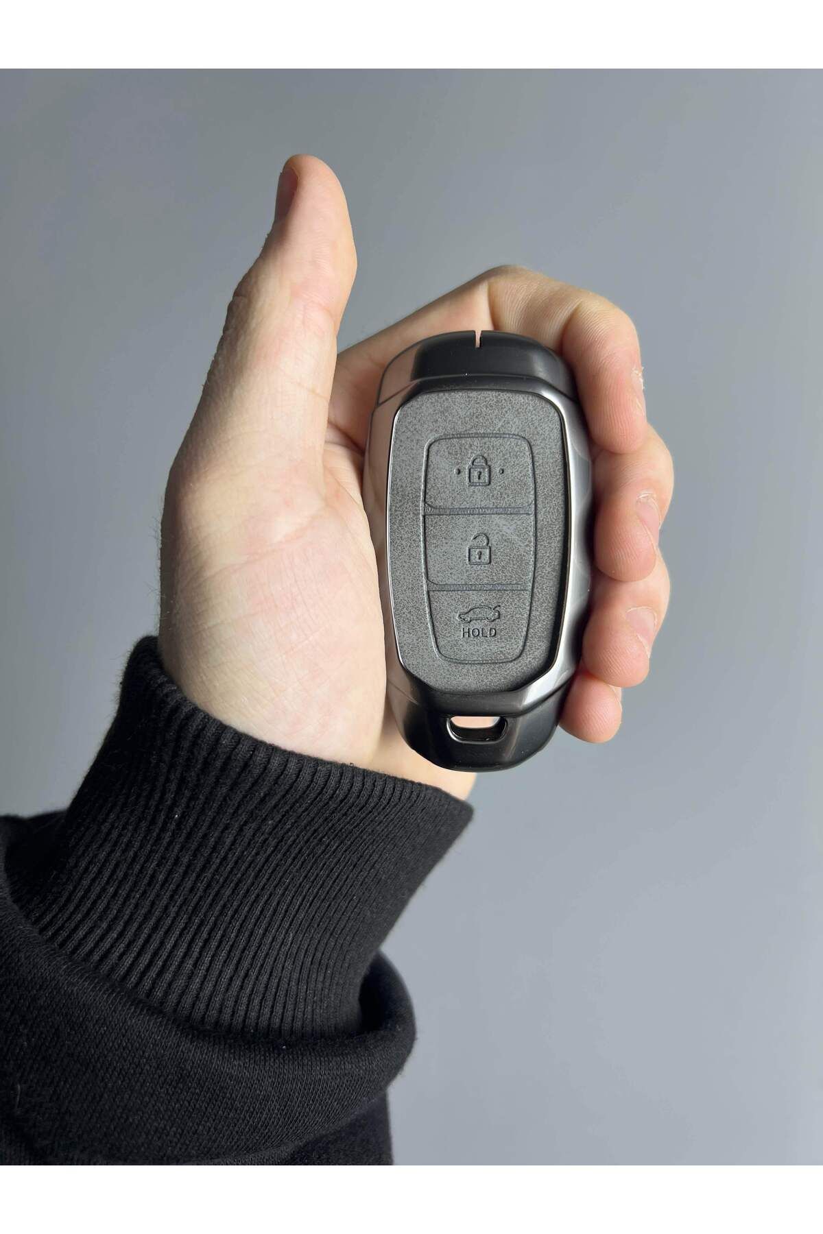 Mavi Keys Hyundai Kona Elantra i10, i20 Santa Fe 2019ve Üstü Smart Deri Metal Kumanda Koruma Kılıfı Gri Renk