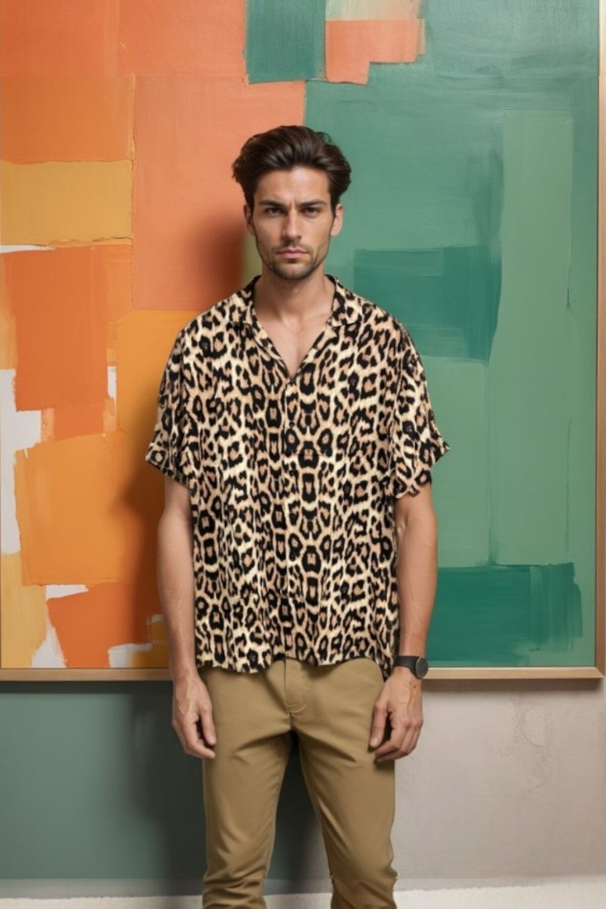 CANMODA Leopar Desen Rahat Kesim Gömlek - TH332