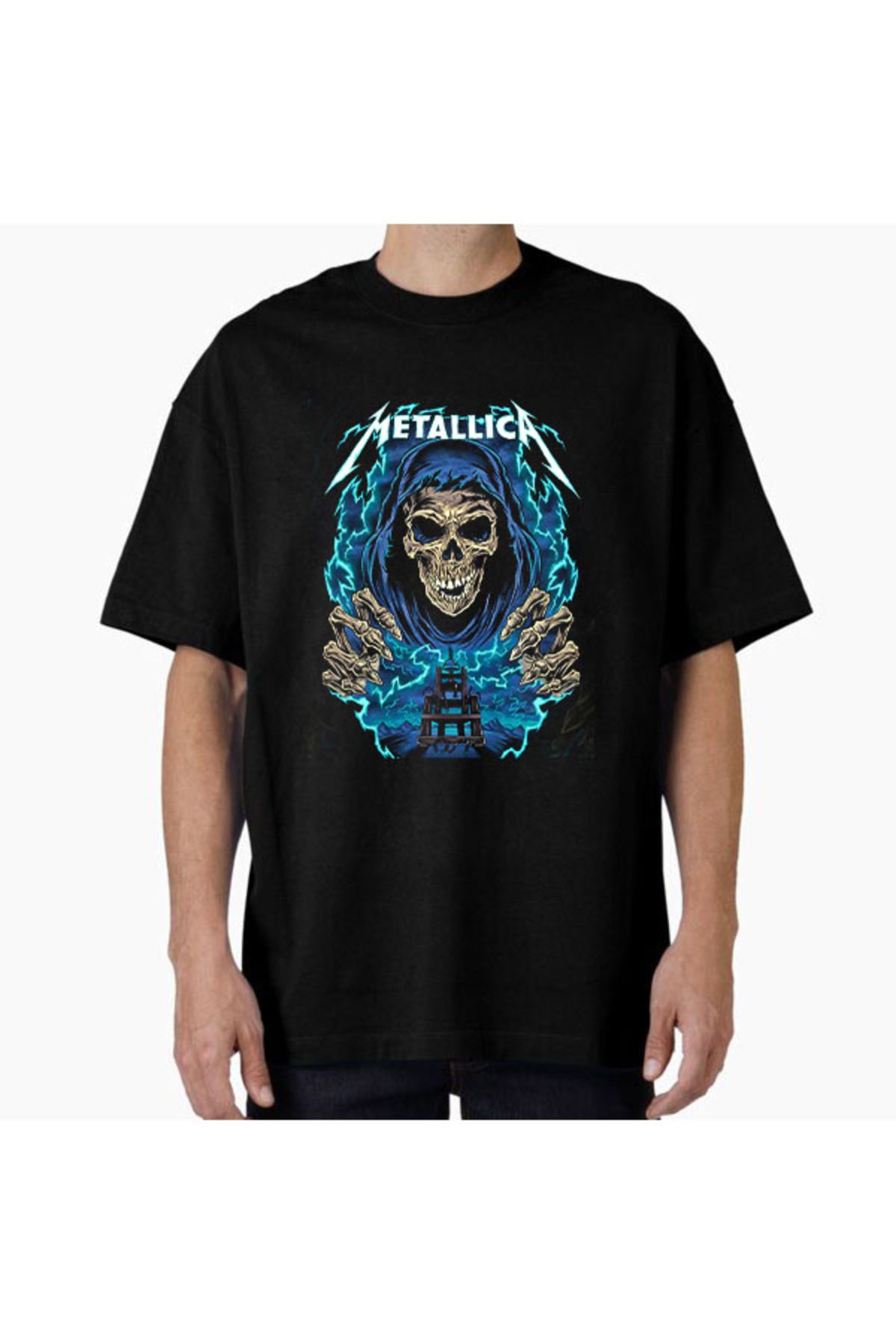 COMVİCHO Unisex Metallica10 Tasarım Baskılı Oversize T-Shirt