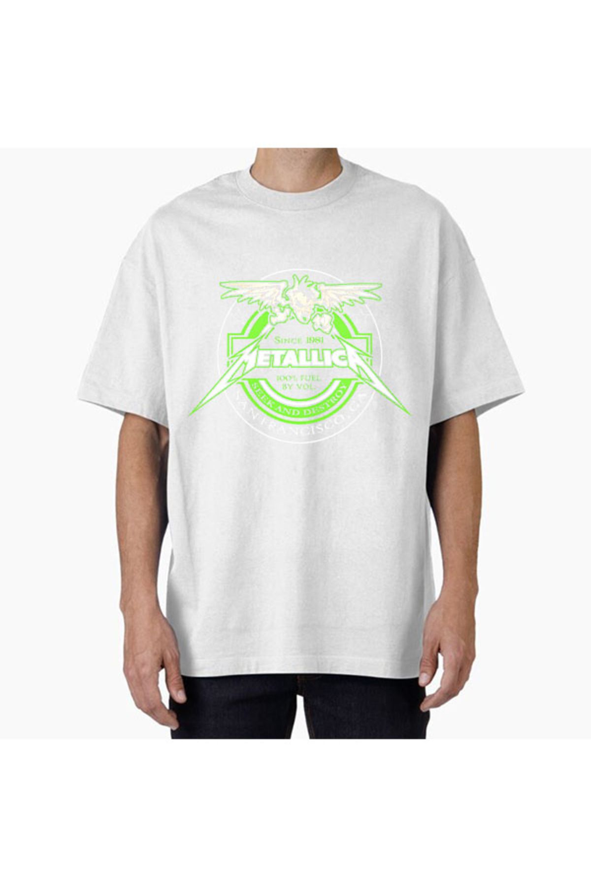 COMVİCHO Unisex metal65 Tasarım Baskılı Oversize T-Shirt