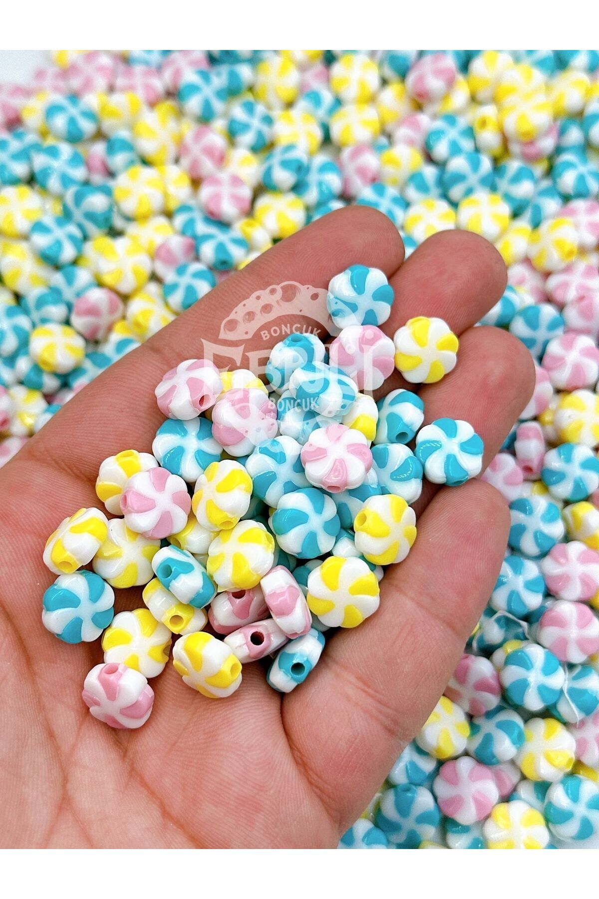 E.B EBRULİ BONCUK 10mm Şeker Renkli Ebruli Akrilik Boncuk Takı Aksesuar (50 gr)