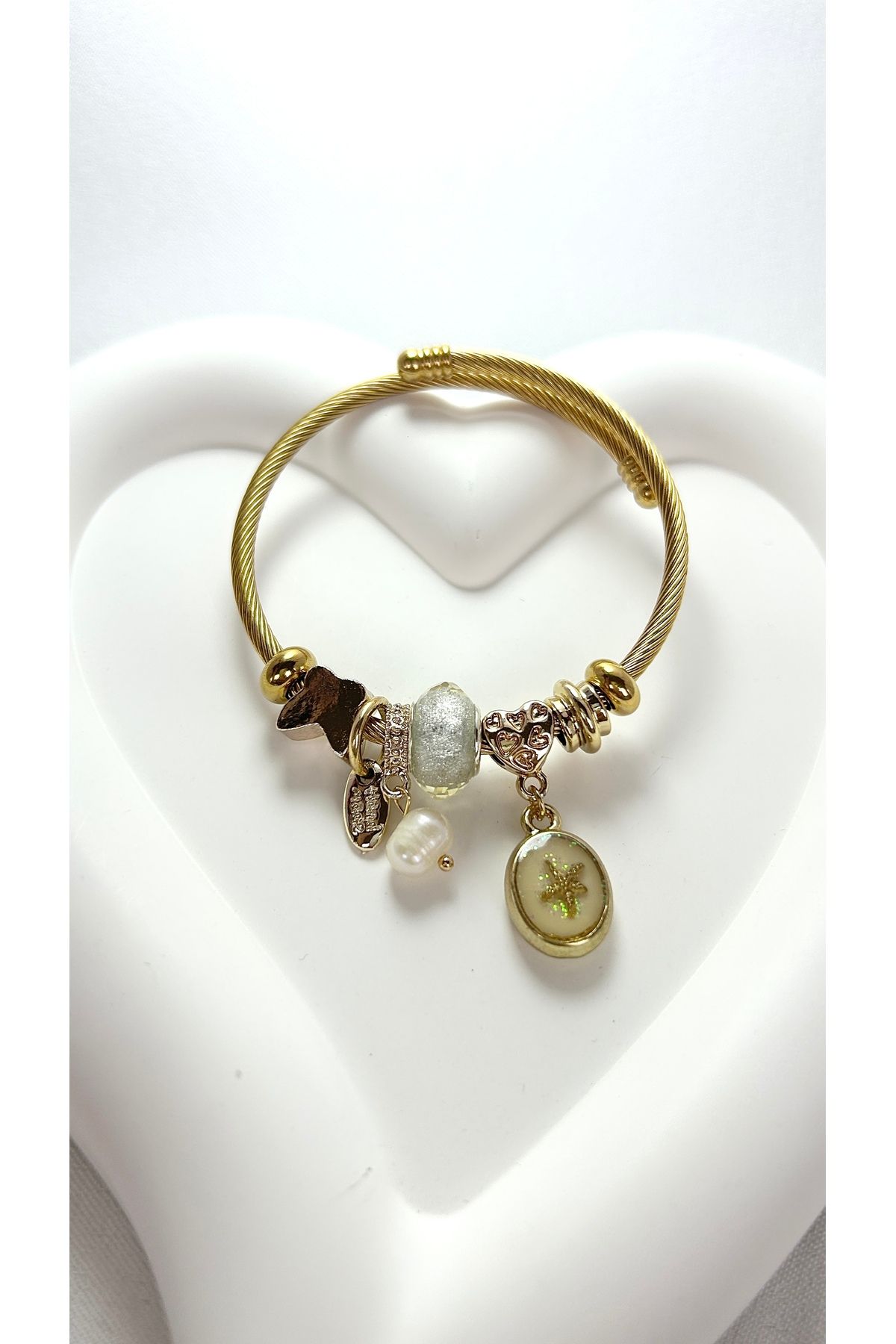 Alvora Accessories Golda Charmlı Çelik Halat Bileklik