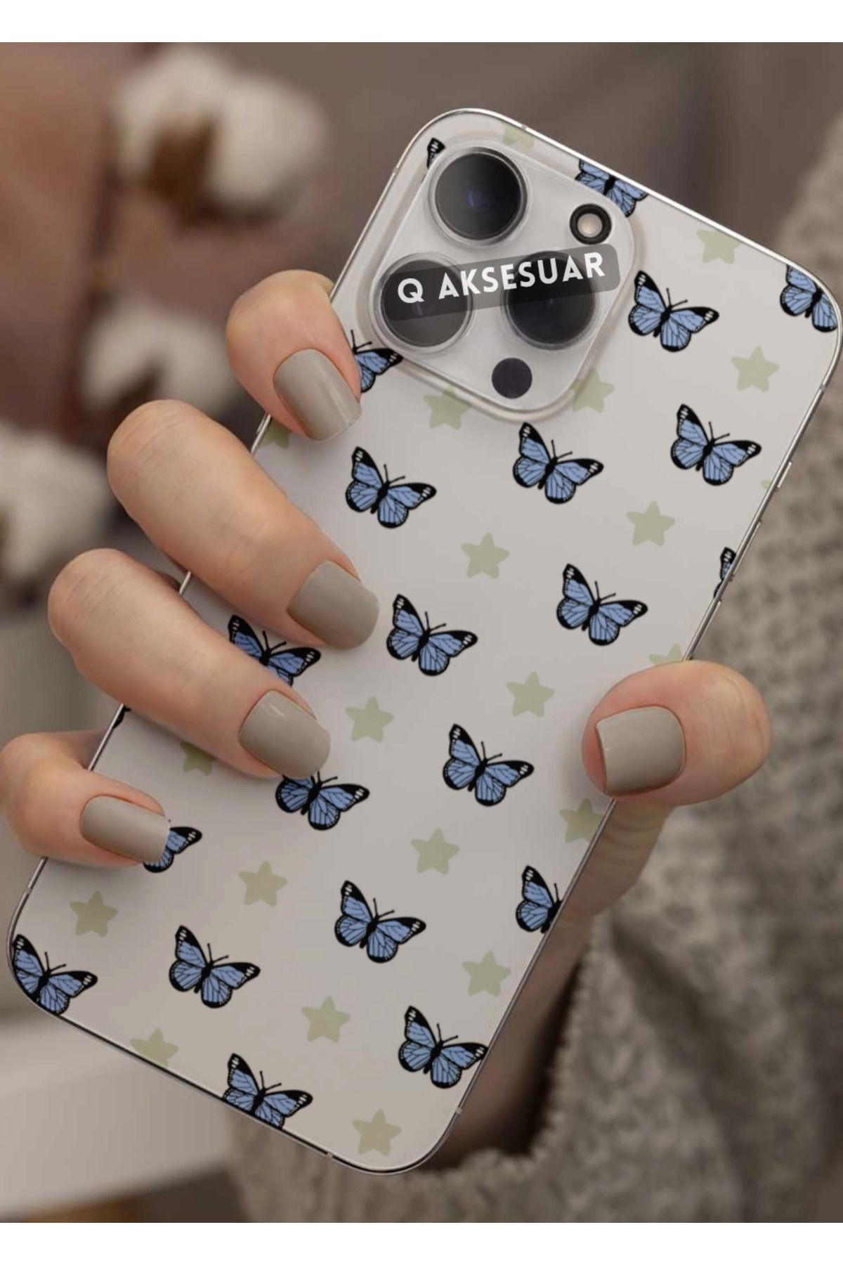 Q Aksesuar Samsung Galaxy Note 20 Plus Uyumlu Mavi Kelebek Tasarımlı Şeffaf Telefon Kılıfı Kapak Case