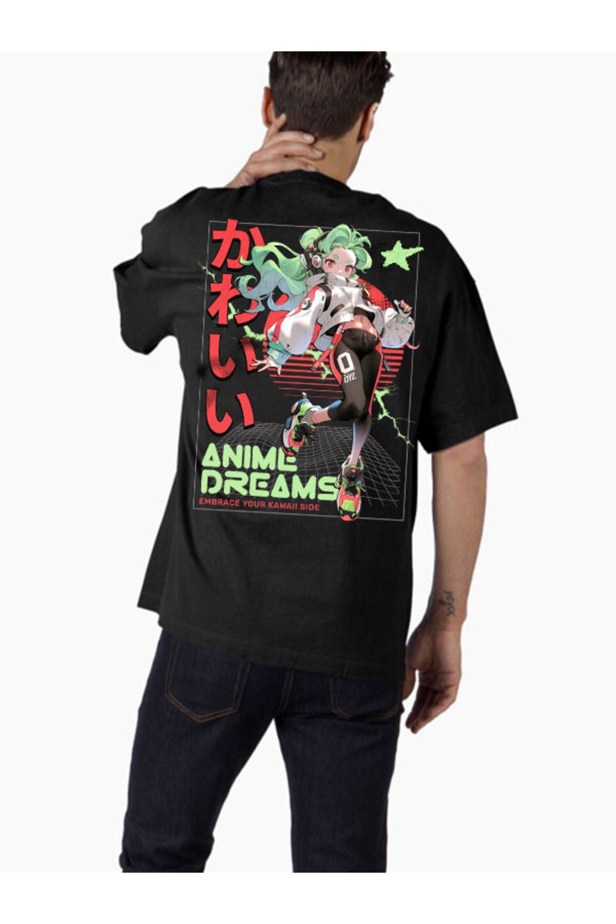 COMVİCHO Unisex anımedreams Tasarım Baskılı Oversize T-Shirt