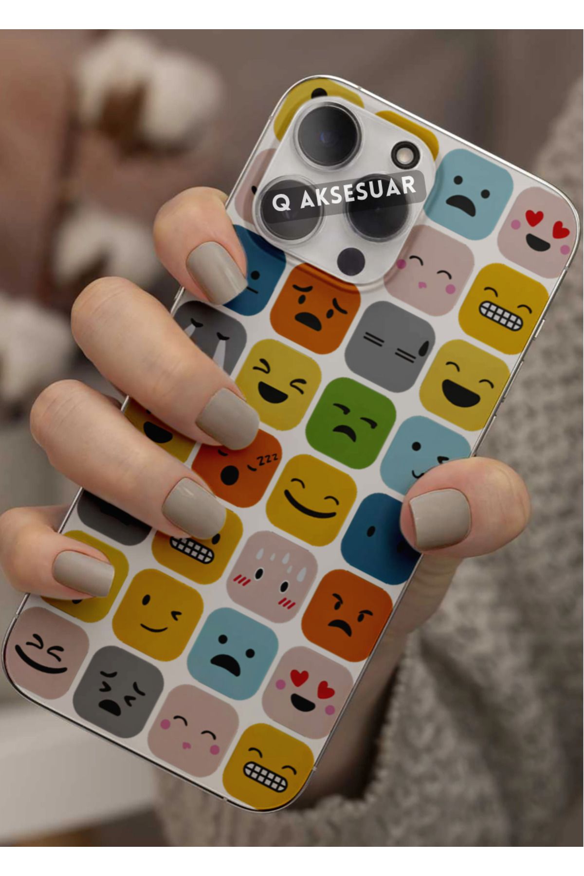 Q Aksesuar Samsung Galaxy A56 Uyumlu Emojiler Tasarımlı Şeffaf Telefon Kılıfı Kapak Case