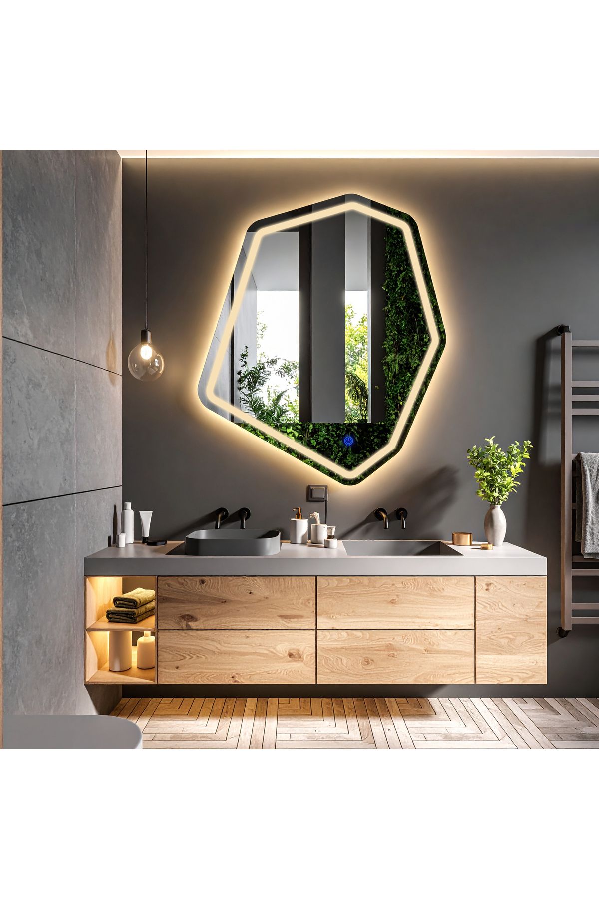 lumora mirror design Fluxus Günışığı Led'li Lazer Kumlamalı Lavabo & Banyo Aynası (Dokunmatik Sensörlü)