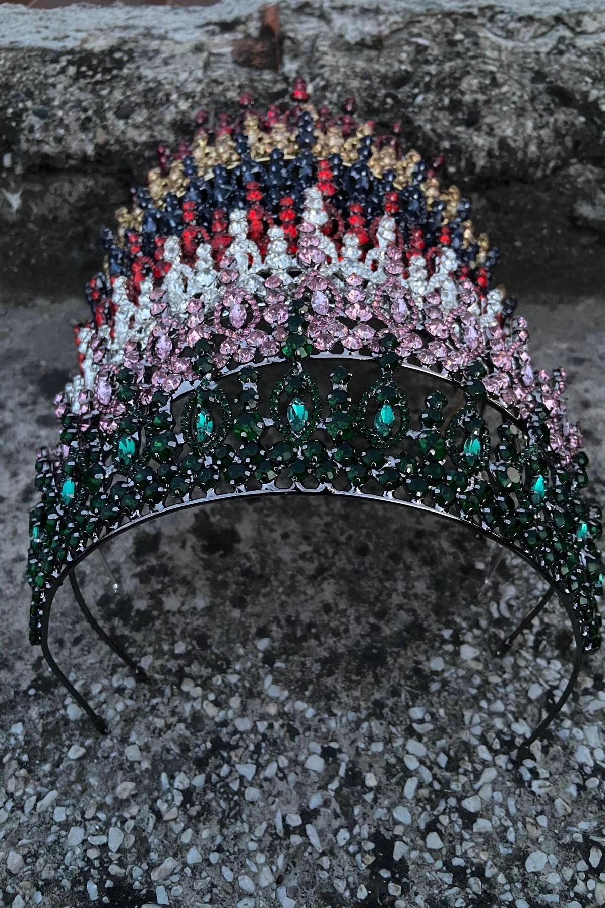 Hobigram-Abrienda Navy Blue Bridal Henna Crown Special Occasion Accessory Women's Crown Hair Accessory – Crown, Crystal Stone 5