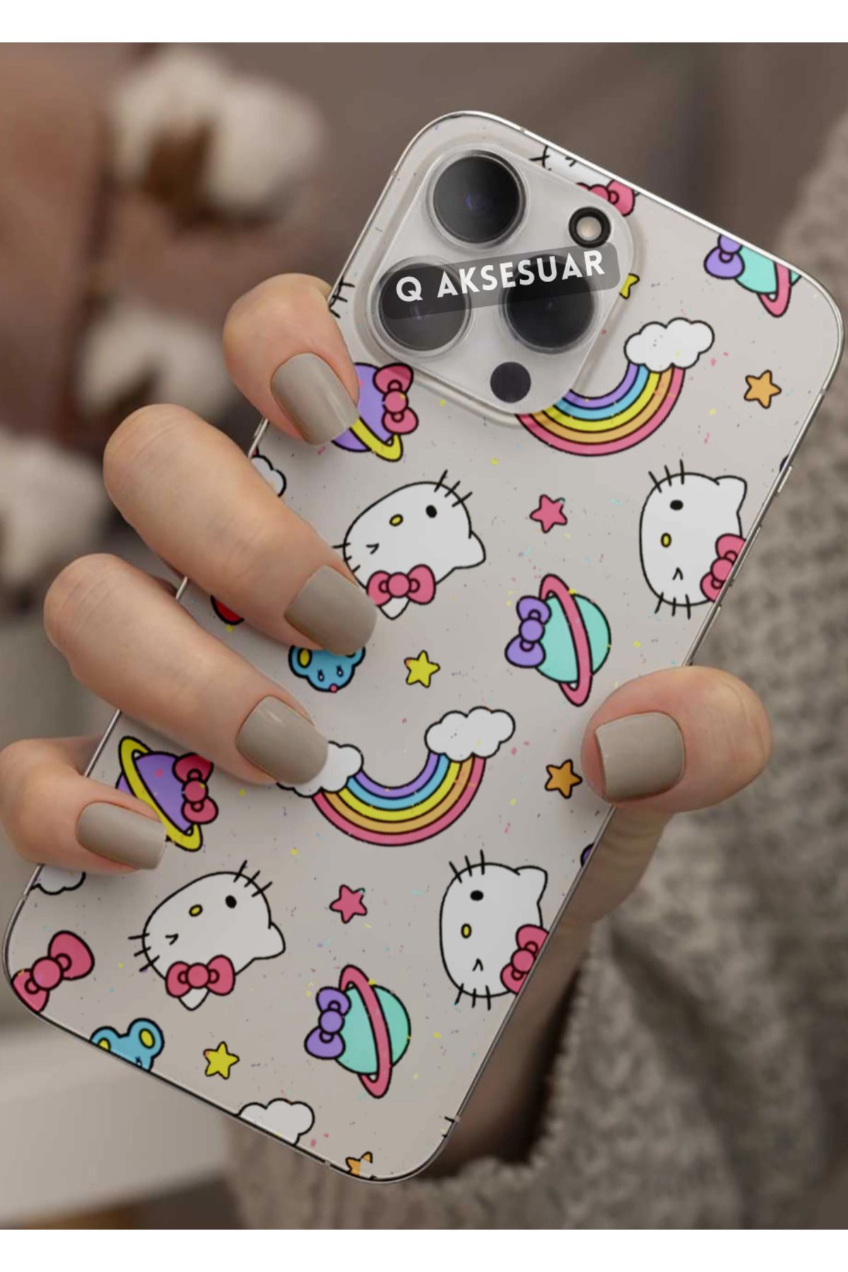 Q Aksesuar İphone X Uyumlu Hello Kitty Tasarımlı Şeffaf Telefon Kılıfı Kapak Case