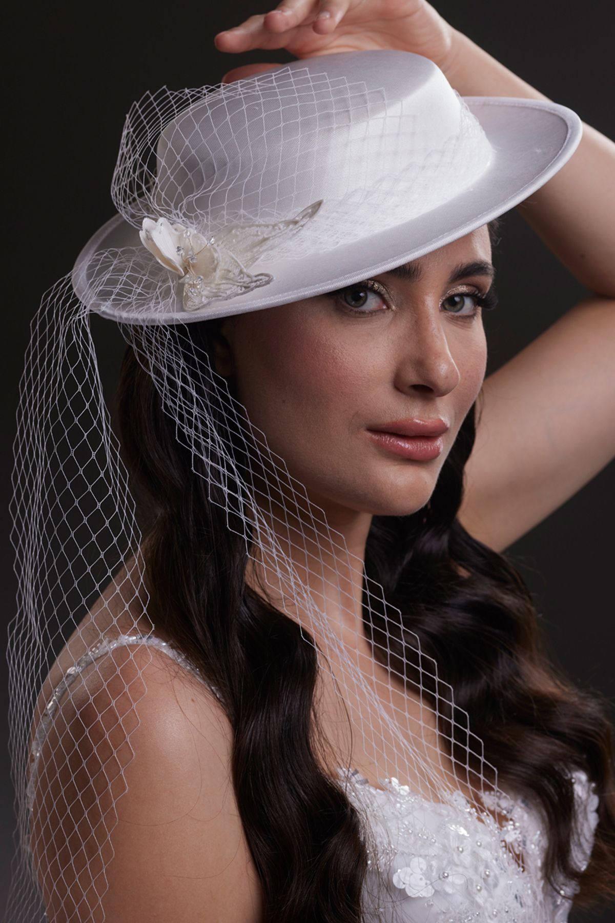 ESPEREST Kafes Tüllü Vintage Esintili Beyaz Fascinator