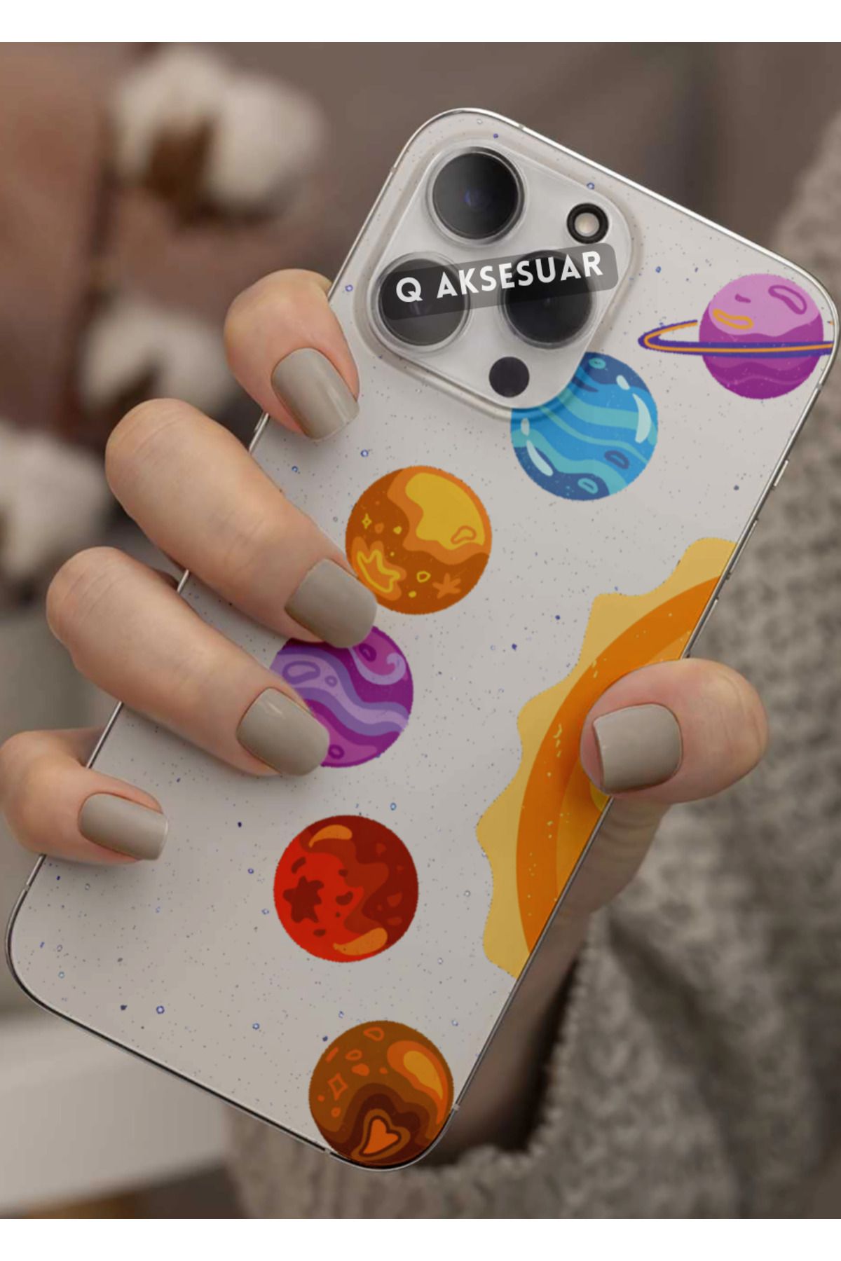 Q Aksesuar Samsung Galaxy S20 Ultra Uyumlu Gezegenler Tasarımlı Şeffaf Telefon Kılıfı Kapak Case