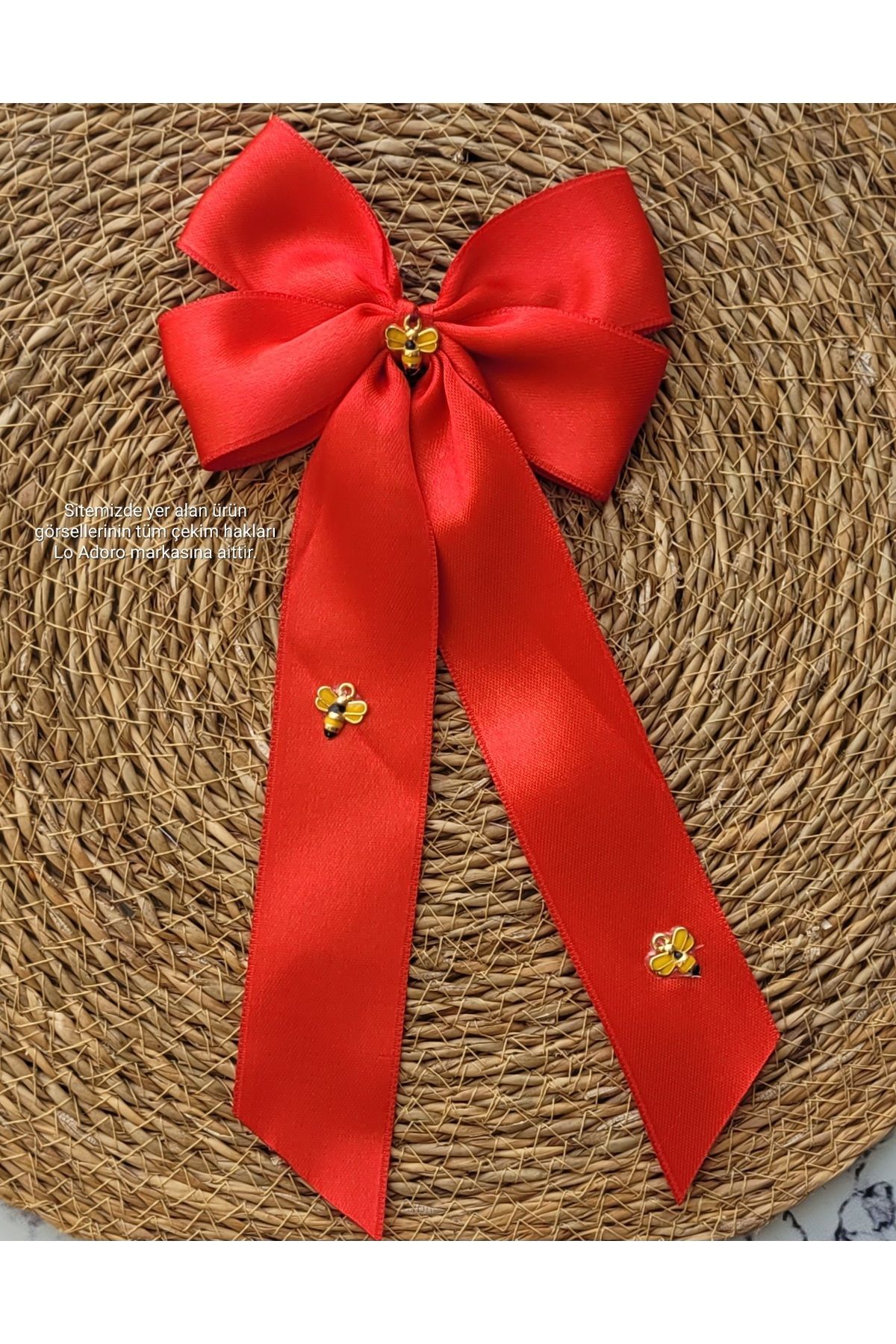 LO ADORO Sarı Arı Detay Kiz Çocuk Fiyonklu Arı Maya Tokası Kırmızı Arılı Toka Saç Aksesuar