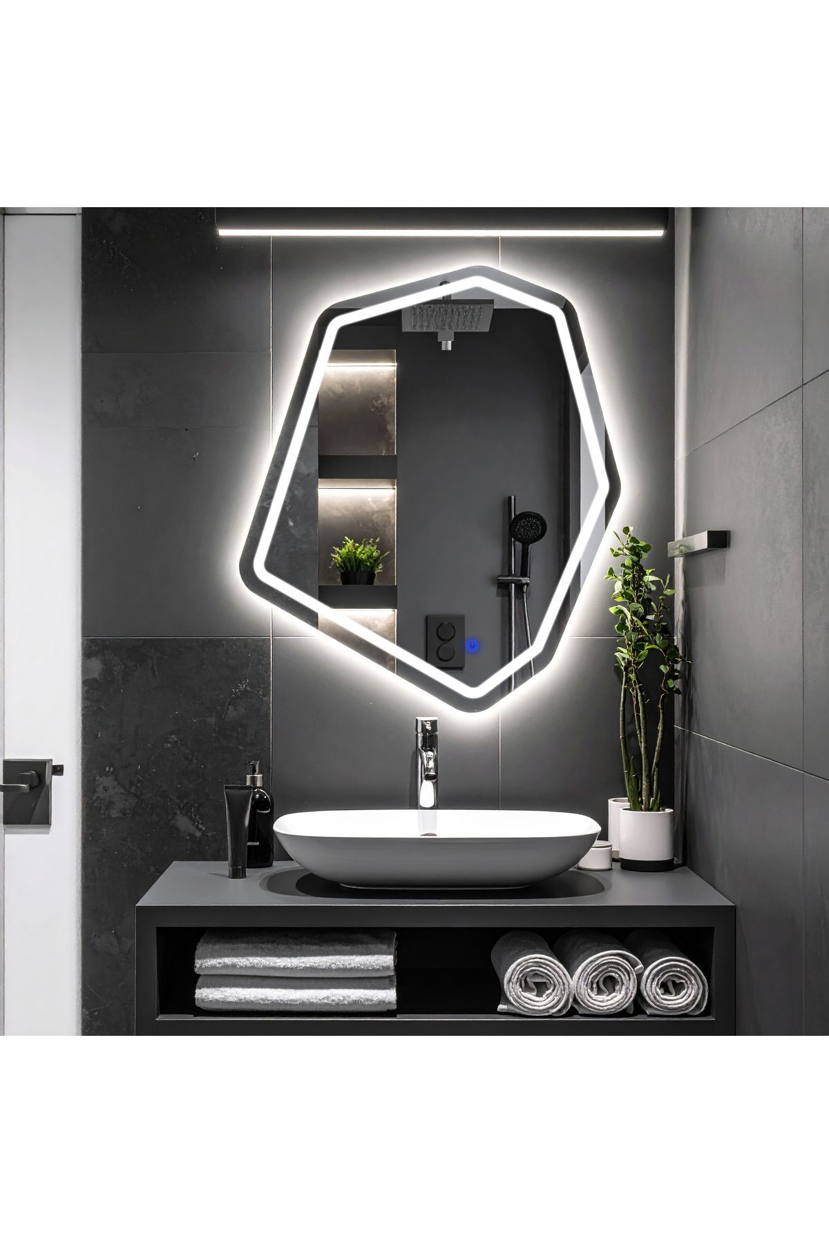 lumora mirror design Fluxus Beyaz Led'li Lazer Kumlamalı Lavabo & Banyo Aynası (Dokunmatik Sensörlü)