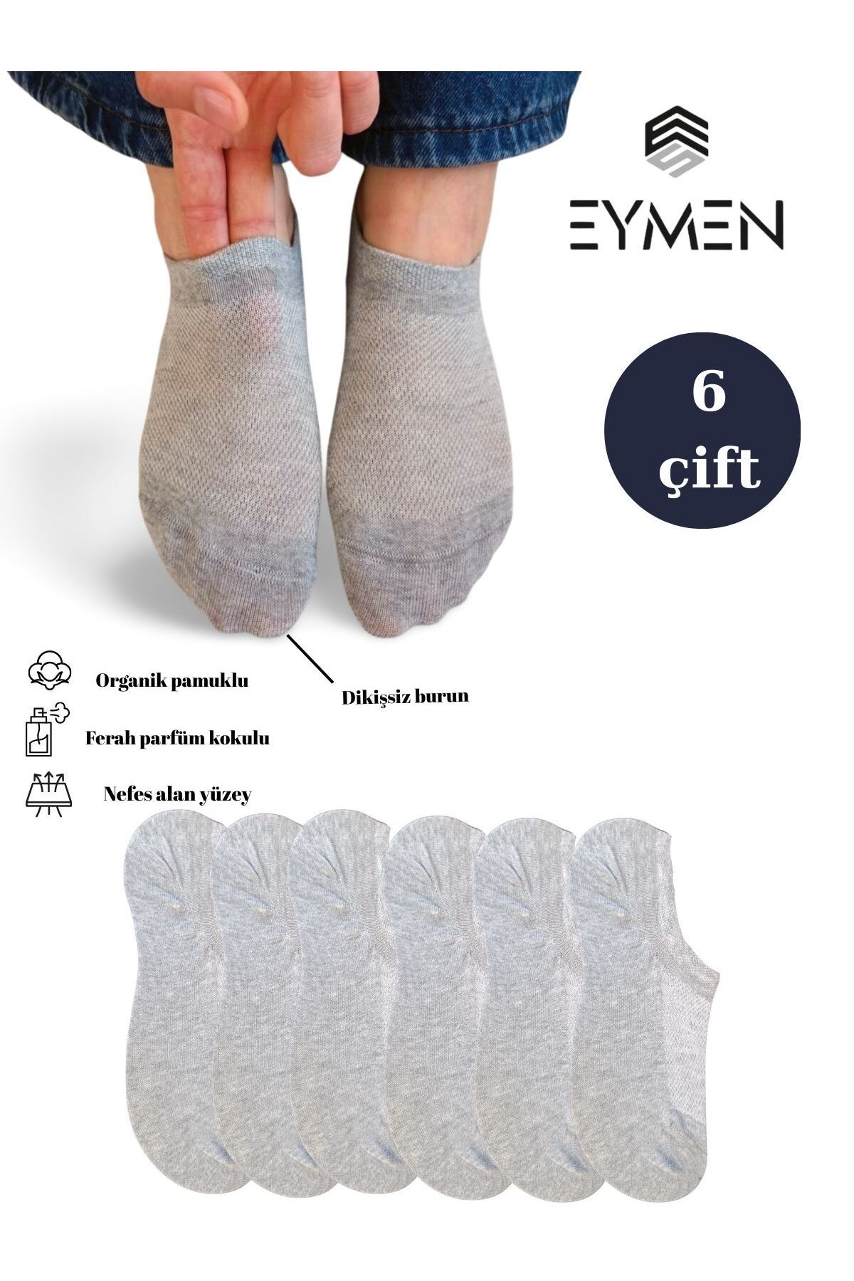 Eymen Socks 6 Çift Unisex Organik Pamuklu Dikişsiz Sneakers Çorap