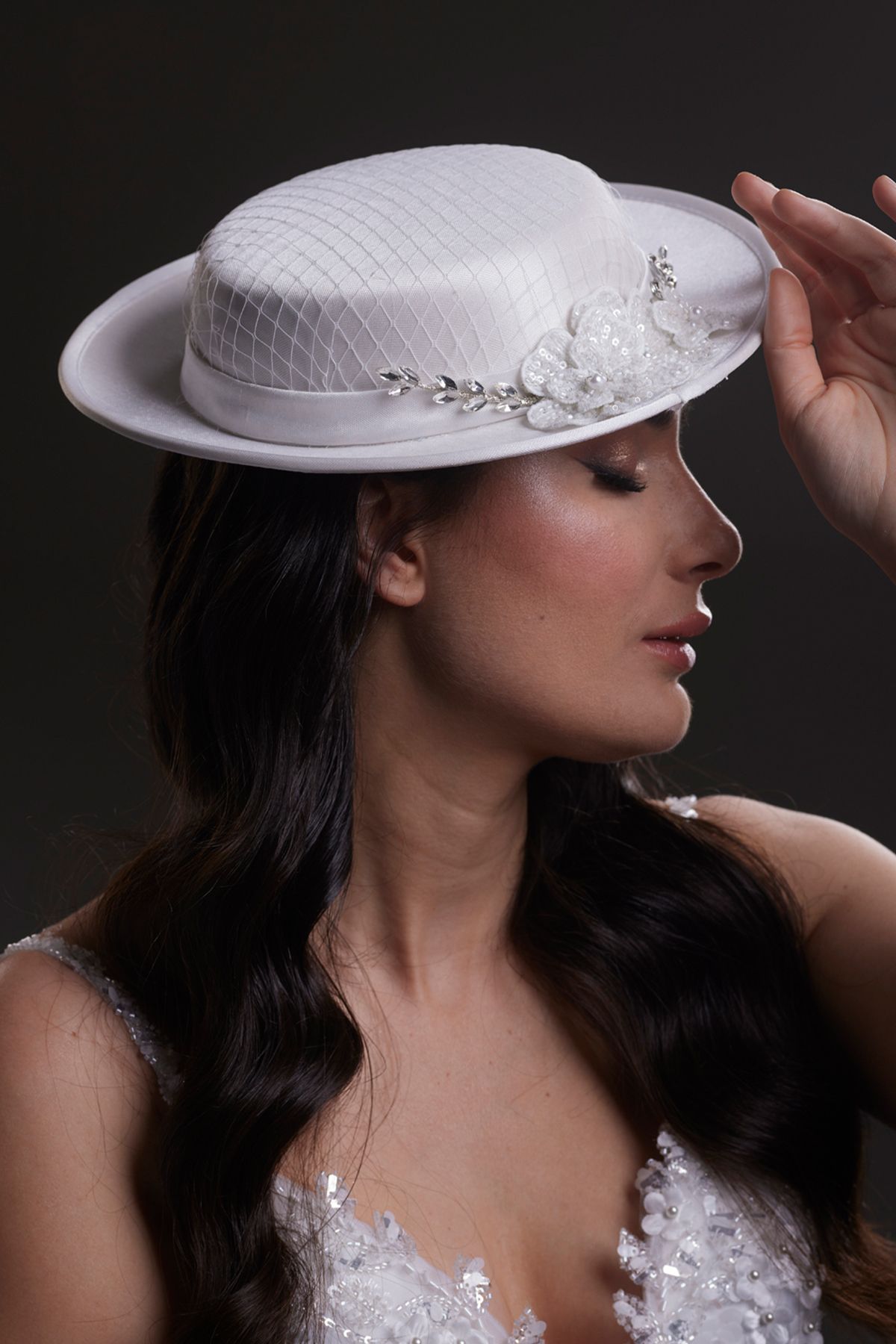 ESPEREST Zarif Kristal Detaylı Beyaz Fascinator