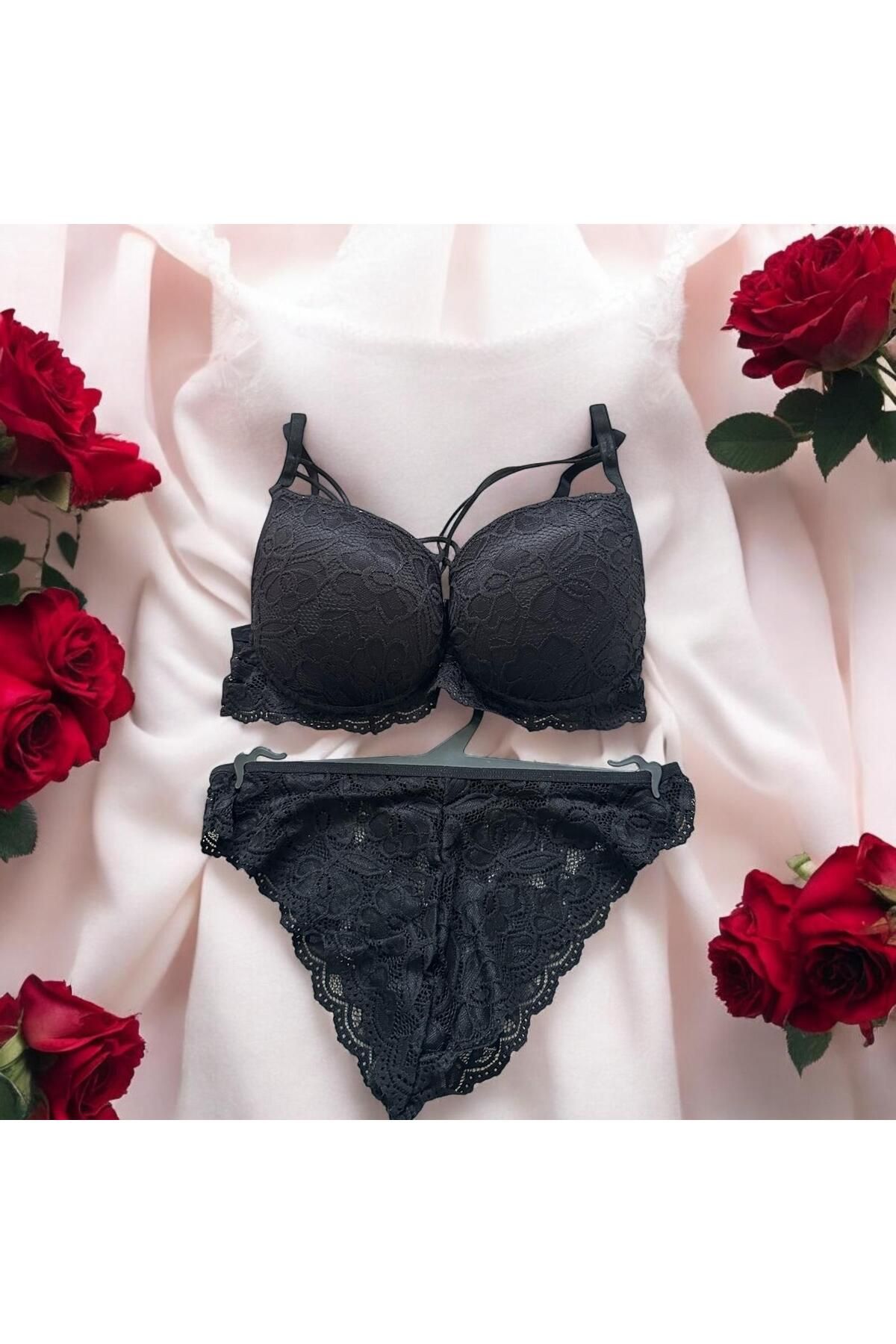 FAYK WEARHOUSE Kadın Destekli Push UP Danteli Sütyen Kilot Bralet Takımı