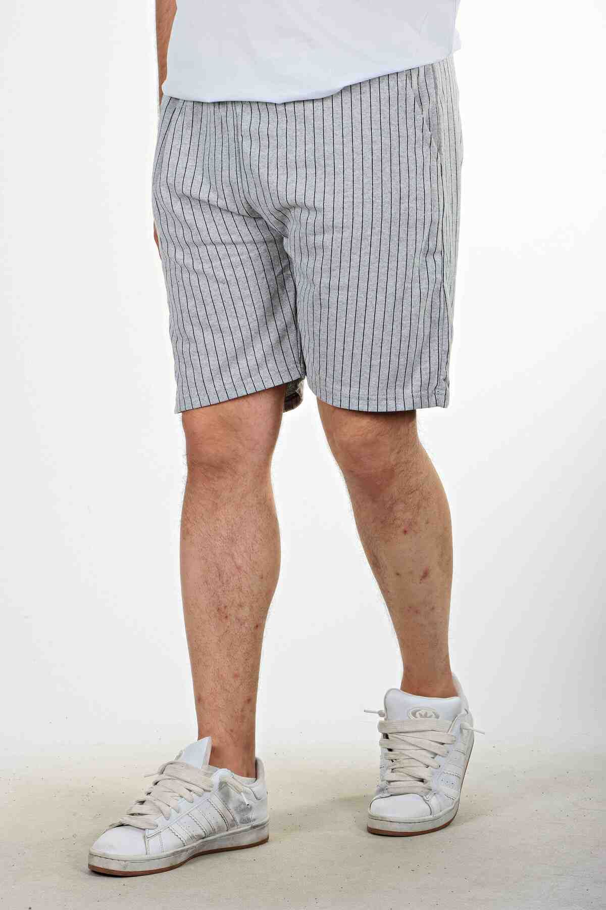 eg38 Çizgili Jogger Şort Açık Gri