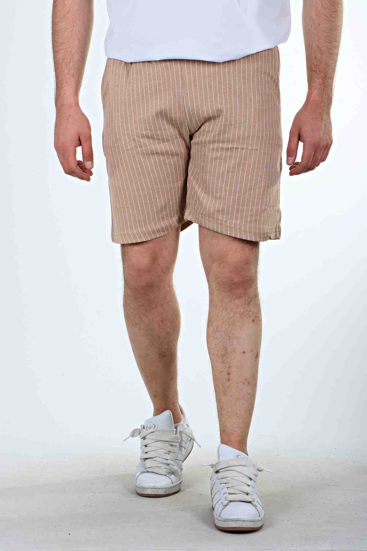 eg38 Çizgili Jogger Şort Krem