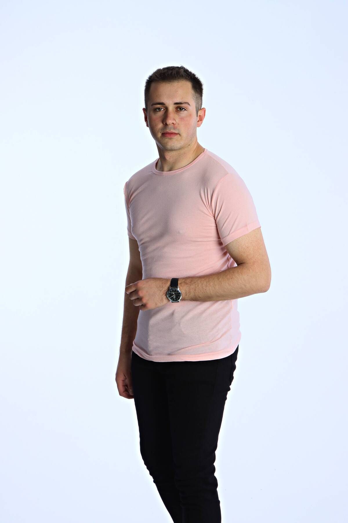 eg38 Eko Slimfit Basic Tişört Pudra