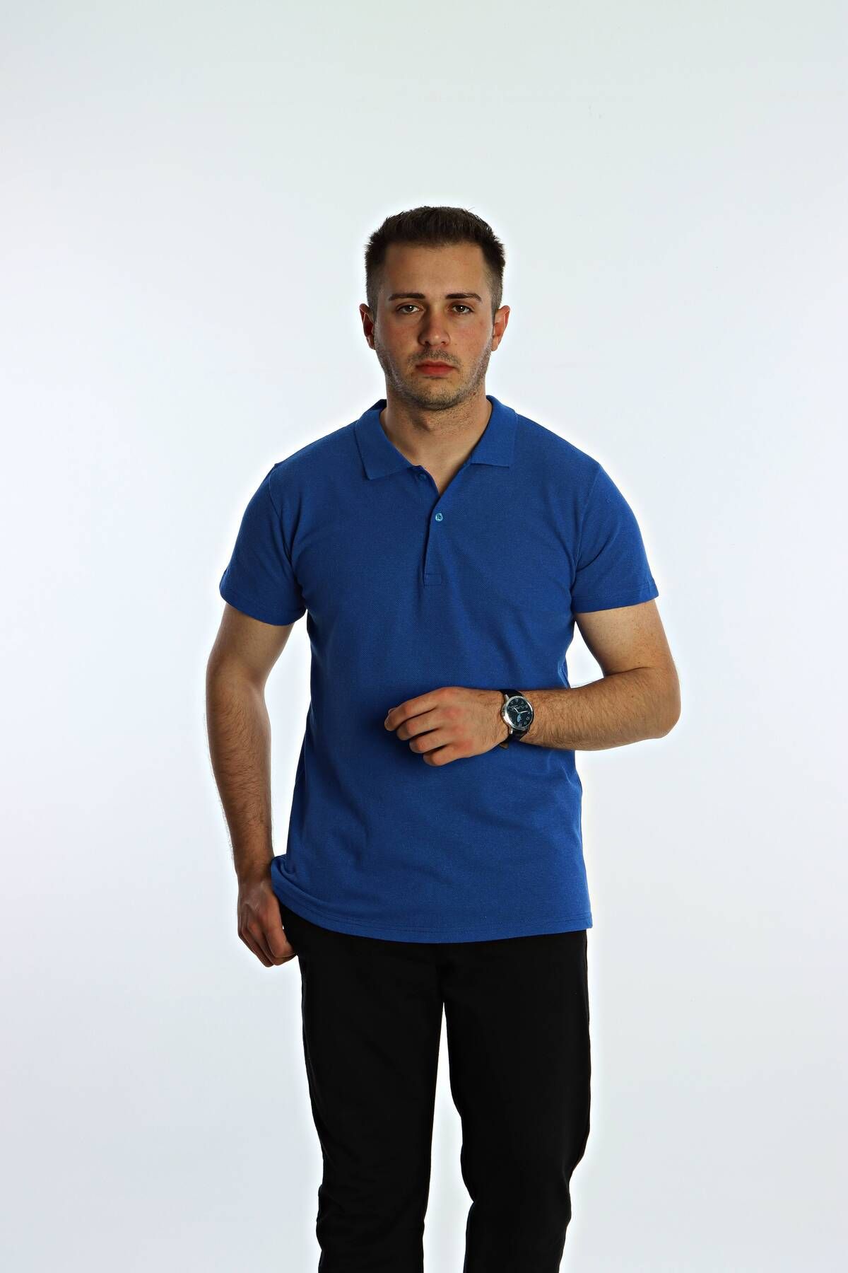 eg38 Betep Polo Yaka Tşört Saks Mavi