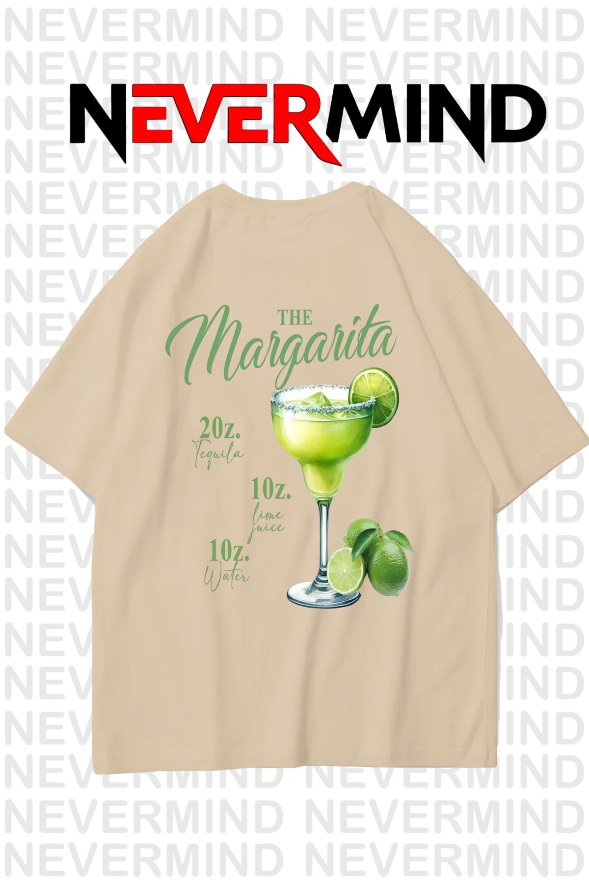 NEVERMIND The Margarita Baskılı Oversize Tişört - %100 Pamuk Unisex