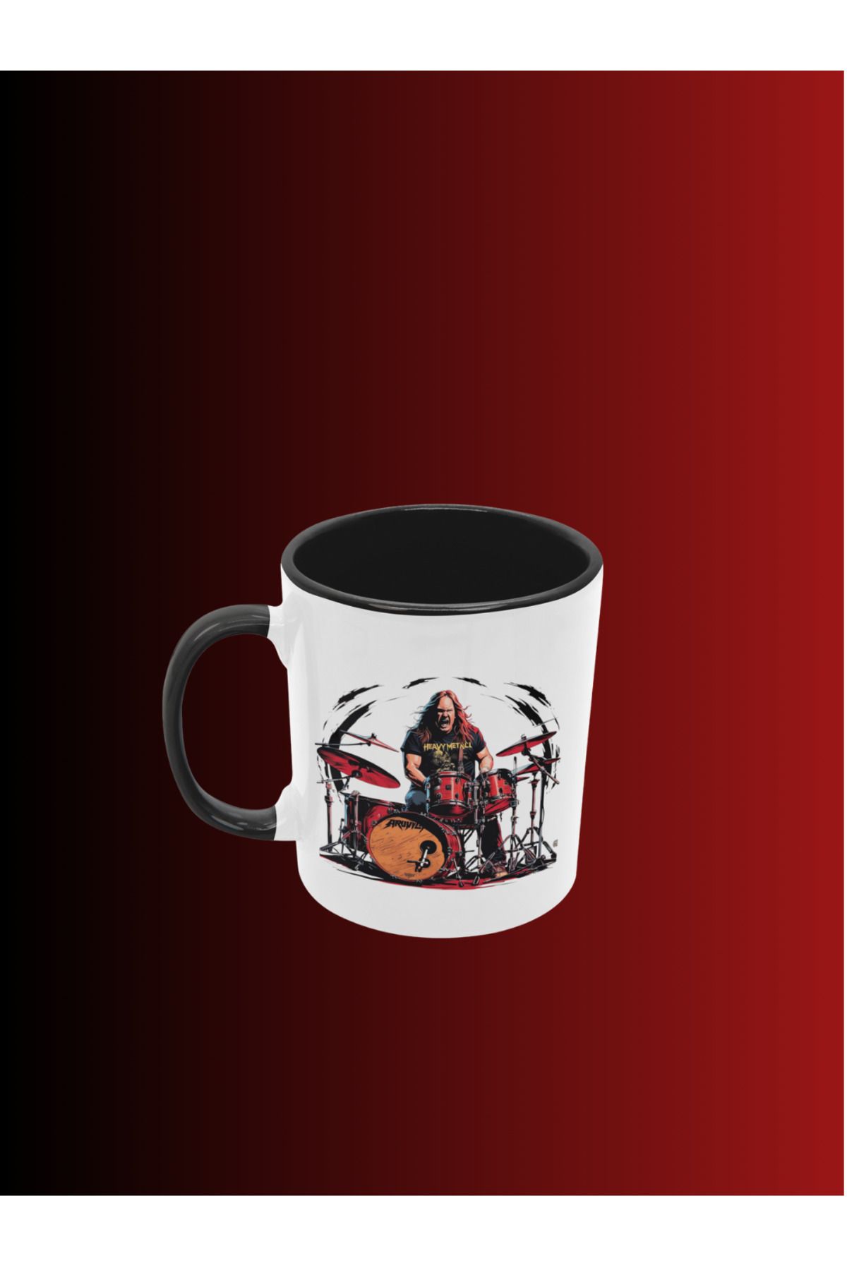 Crocodile Design Studio Rock/Metal Müzik Davulcusu Baskılı Hediyelik Porselen /Seramik Çay Kahve Kupa Bardak