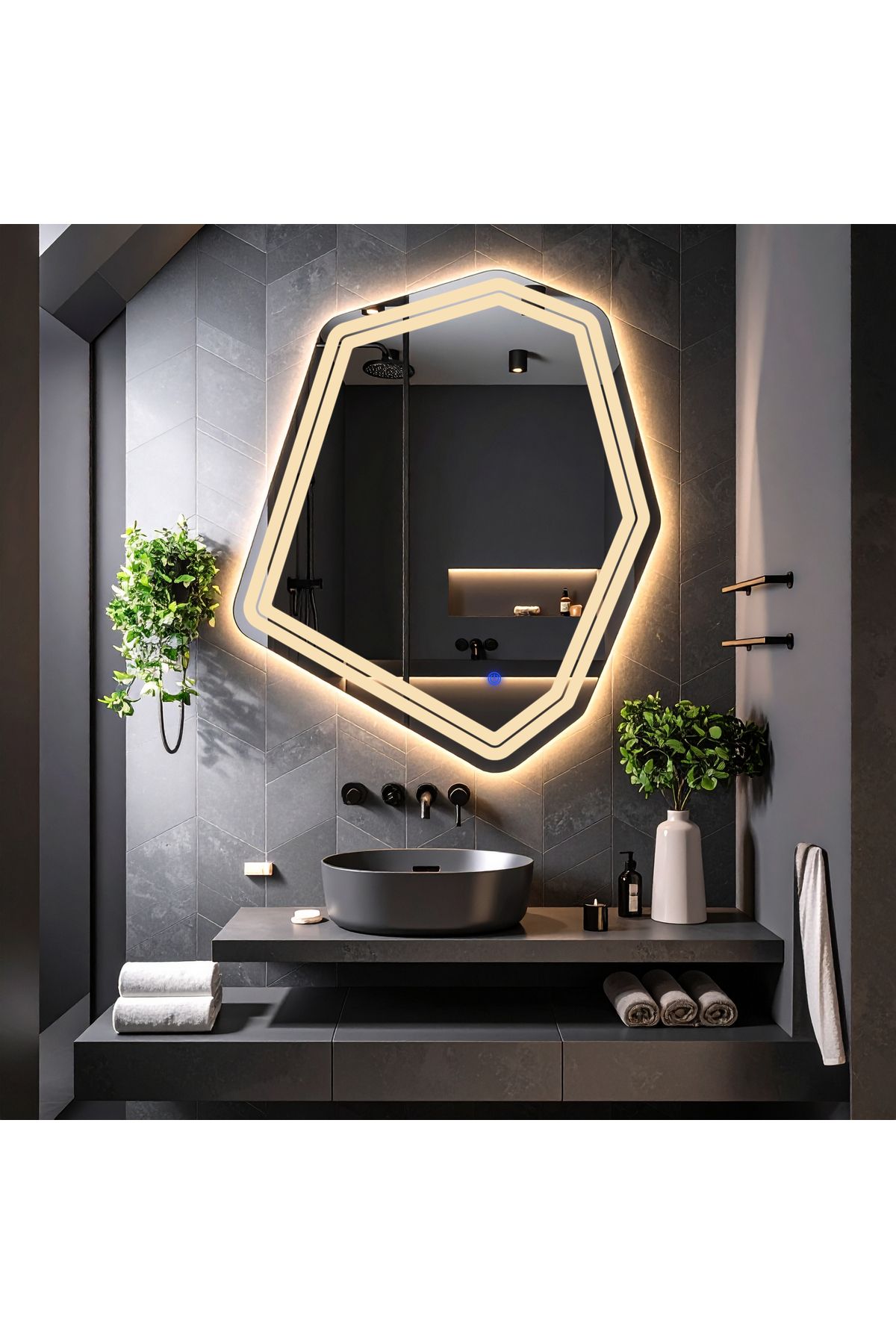 lumora mirror design Domira Günışığı Led'li Lazer Kumlamalı Lavabo & Banyo Aynası (Dokunmatik Sensörlü)