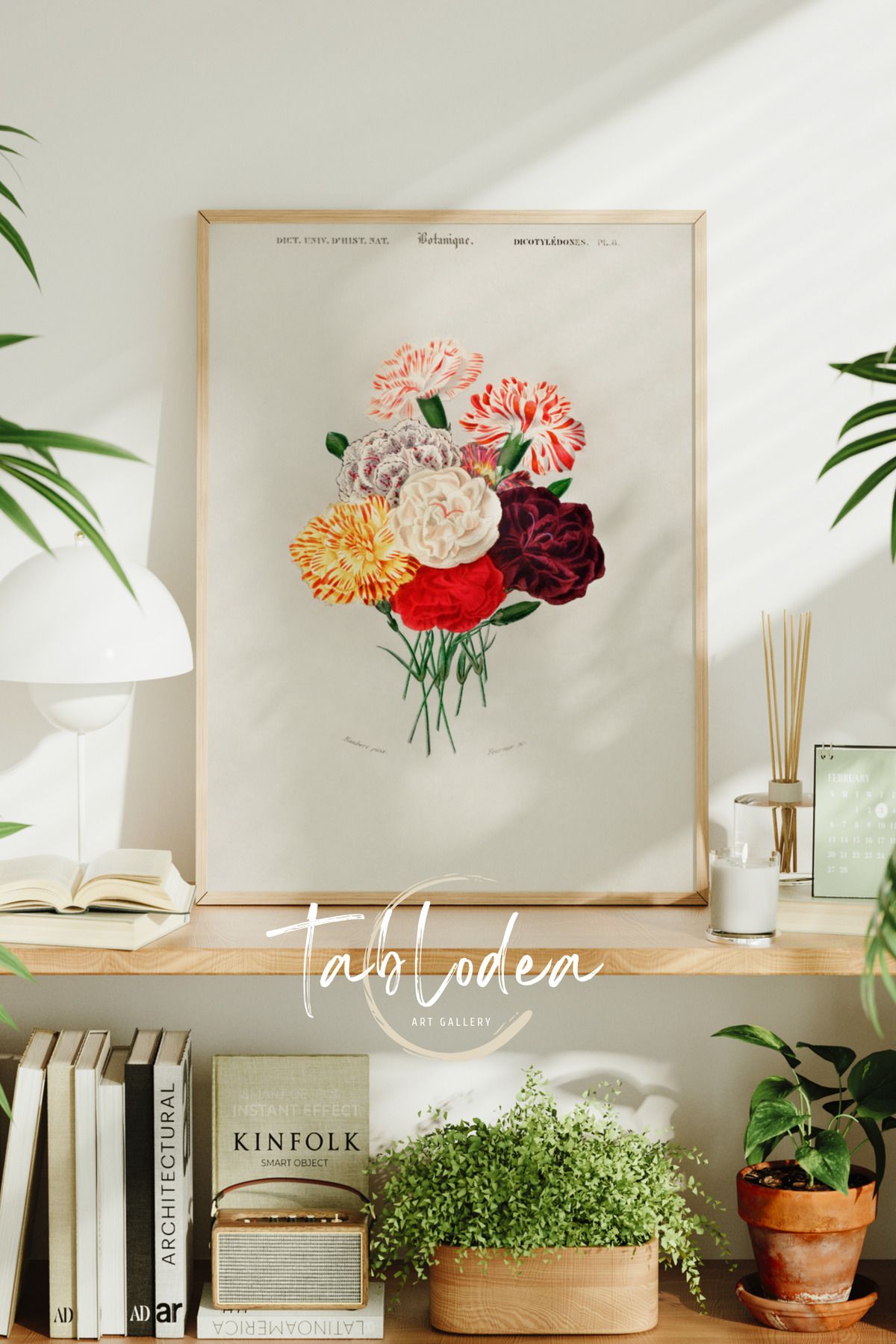 tablodea Minimalist Çiçek Dekoru Çerçeveli Poster Tablo, Bohem Dekoratif Vintage Çiçekli Duvar Tablosu