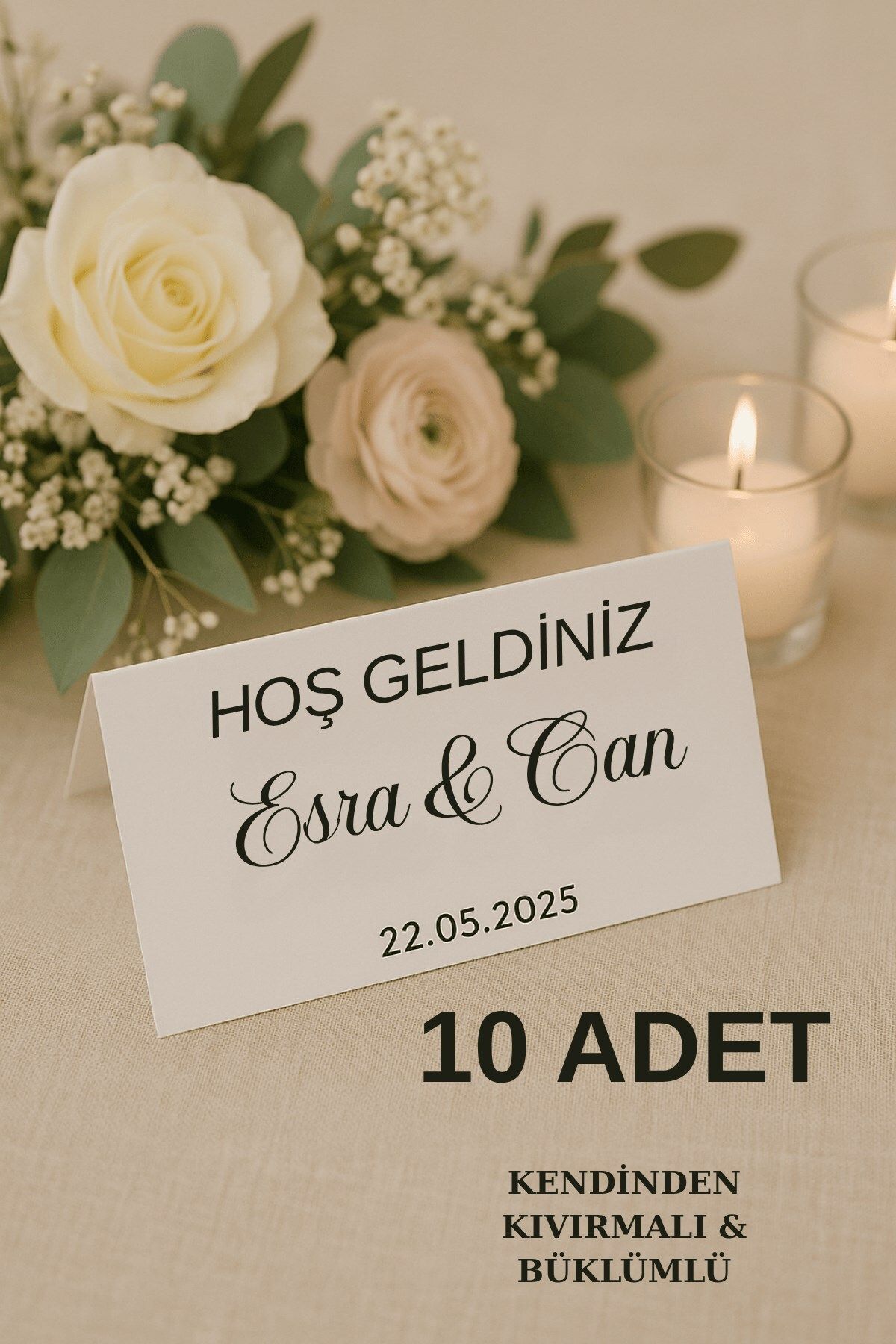 Emtory Home Yatay Uzun 10 Adet Masa Kartı - Kıvrımlı - Nişan Masa Kartı - Düğün Masa Kartı - Nikah Masa Kartı