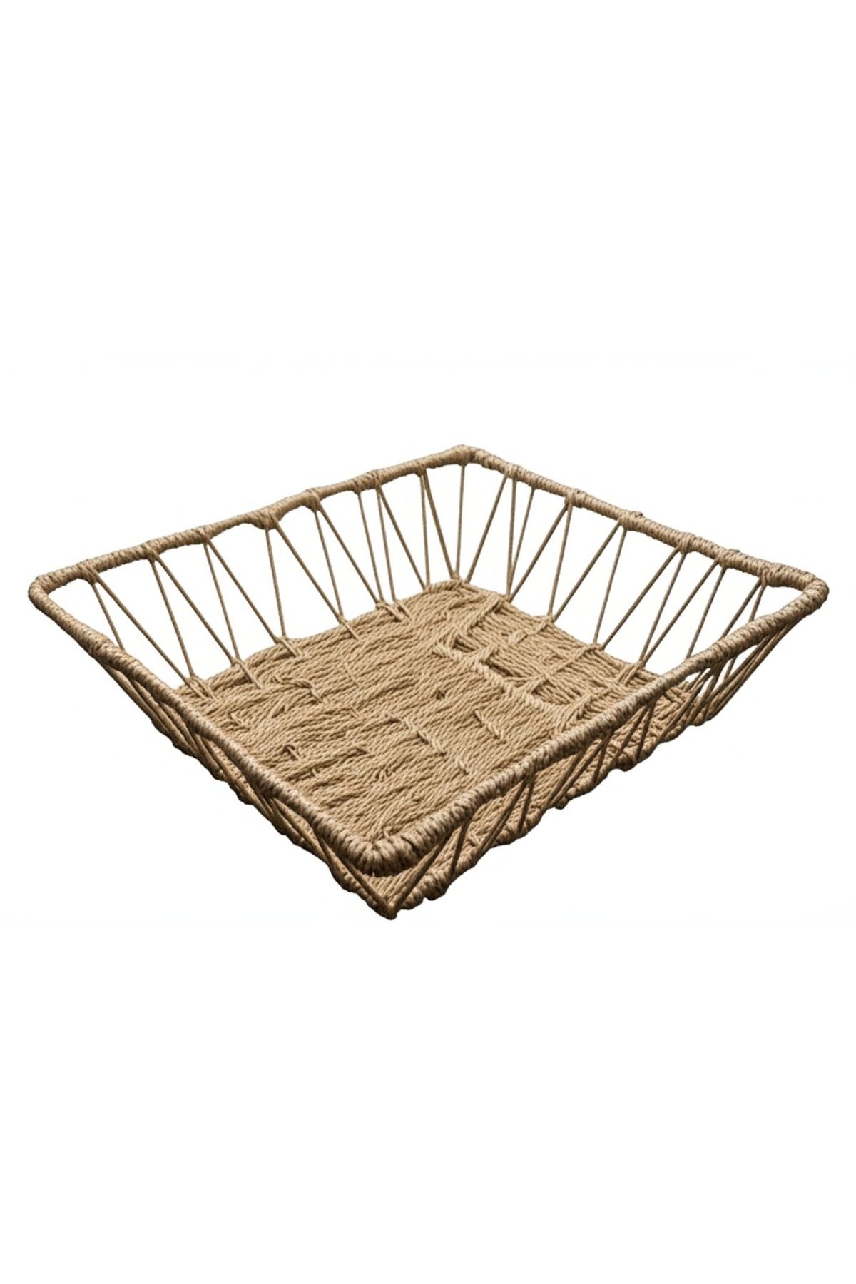 Runaway Doğal Örgü Kare Sepet 25x25 cm Hasır Organizer Çok Amaçlı Kullanım Bebek Odası & Mutfak Düzenleyici
