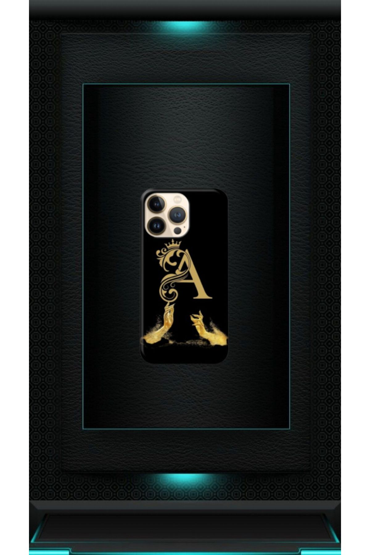 cover shopp Siyah Desenli Gold A Harfi 13 Pro Max