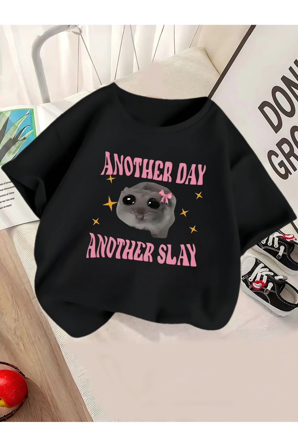 Massgai Unisex Another Day Slay Baskılı Oversize %100 Pamuk T-shirt