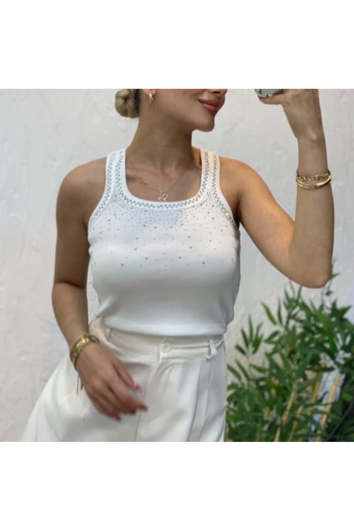 Çınar boutique Önü Taşlı Triko Bluz