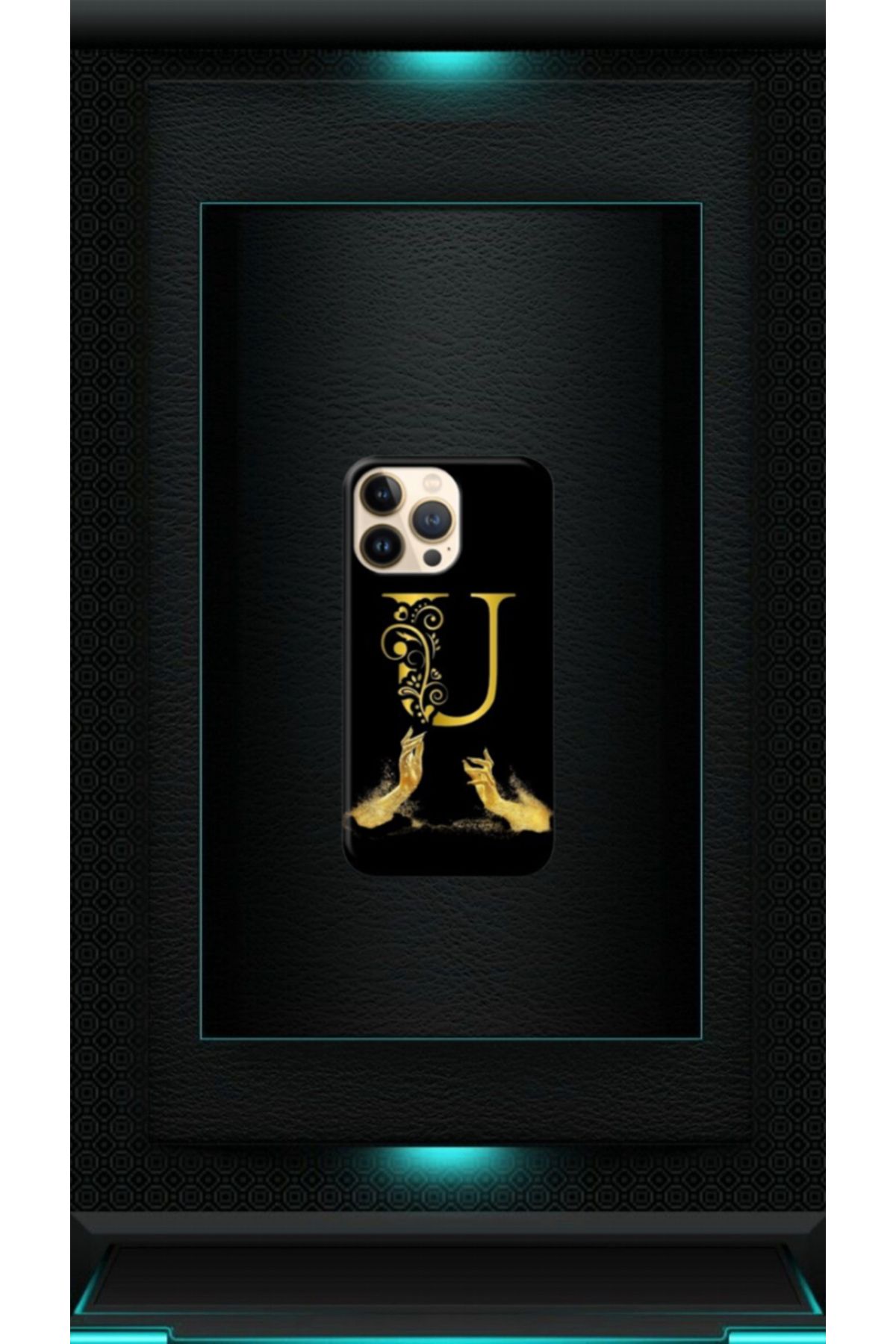 cover shopp Siyah Desenli Gold U Harfi 13 Pro Max
