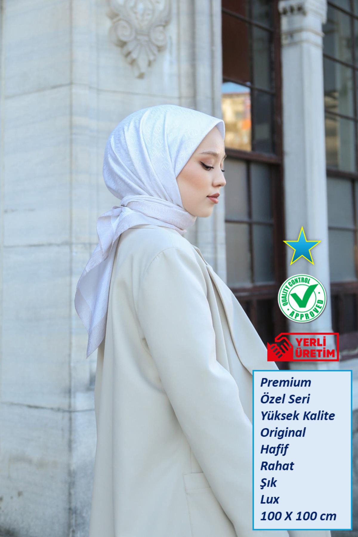 Hint İpek Eşarp - Premium Lux Original Monogram Eşarp (İpek Vual, Yüksek Kalite, Hafifi, Rahat, Şık, Scarf)