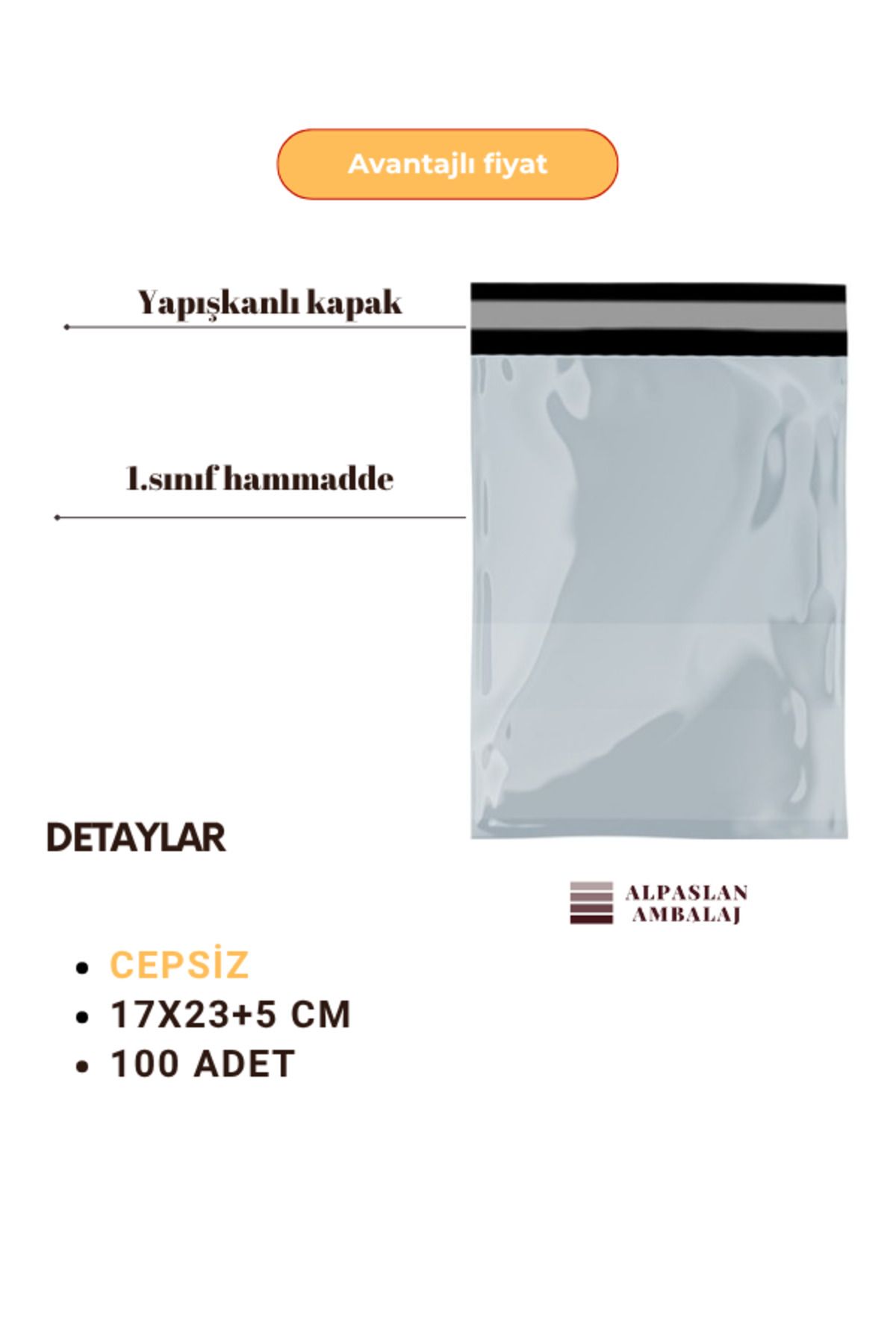 ALPASLAN AMBALAJ Kargo Poşeti Cepsiz 17x23 5 (100ADET)