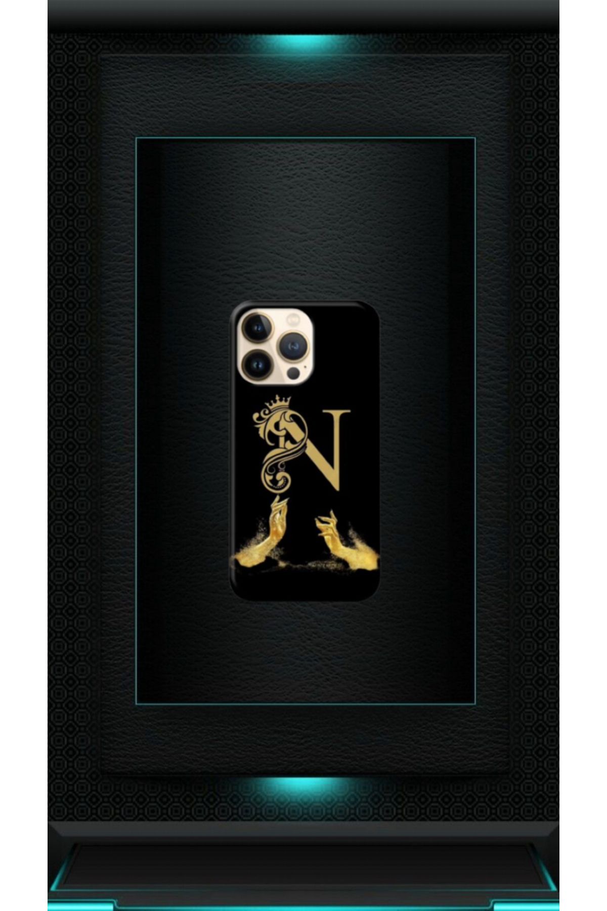 cover shopp Siyah Desenli Gold N Harfi 13 Pro Max