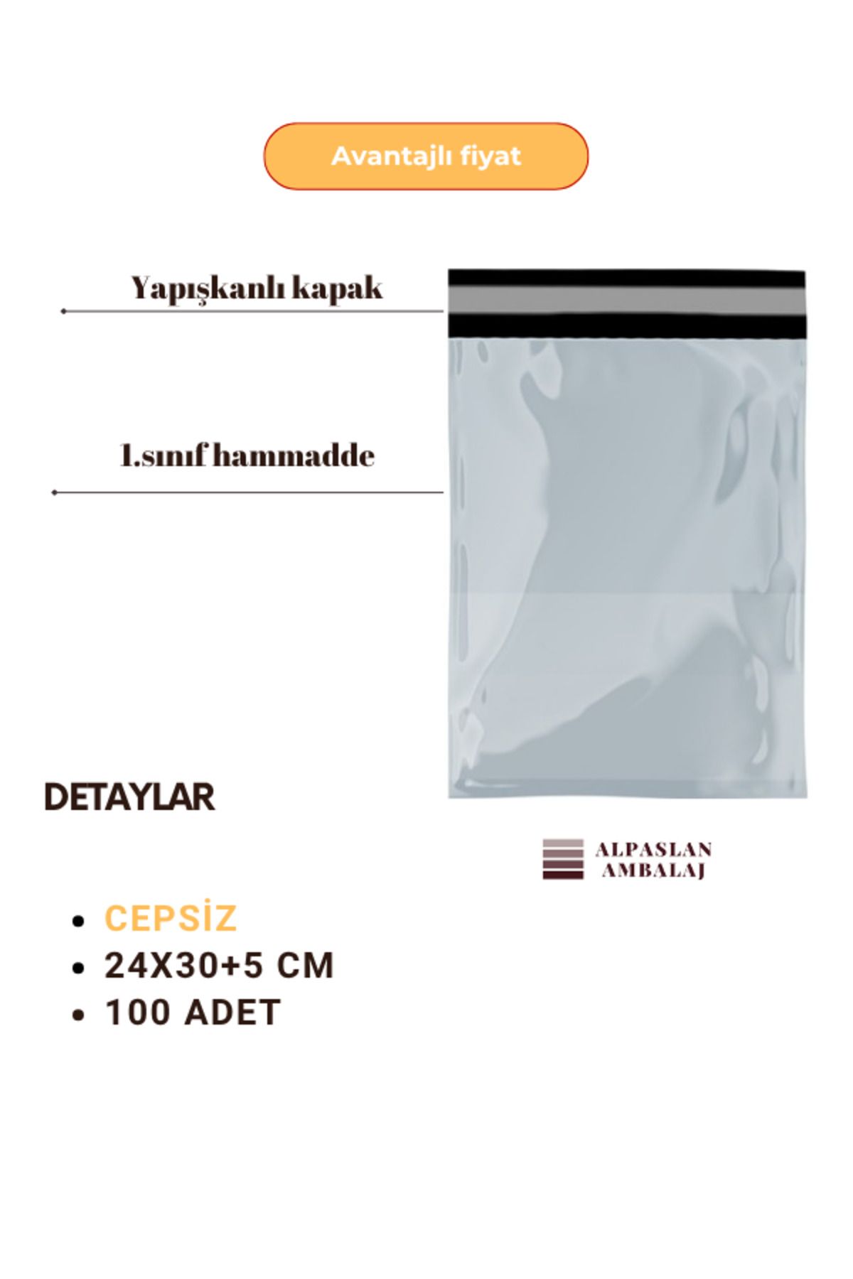 ALPASLAN AMBALAJ Kargo Poşeti Cepsiz 24x30 5 (100ADET)
