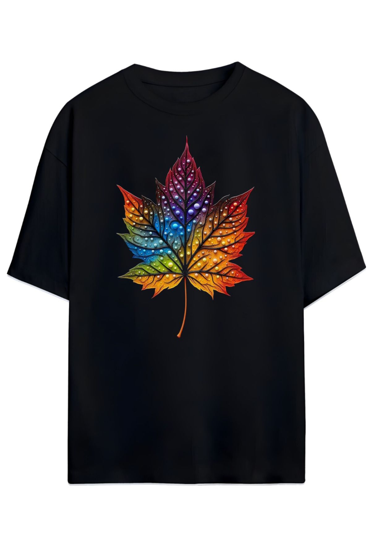 MAGORS Canlı Renklerde Yaprak Desenli Oversize Tişört (Vibrant Colored Leaf Pattern Relaxed T-shirt)