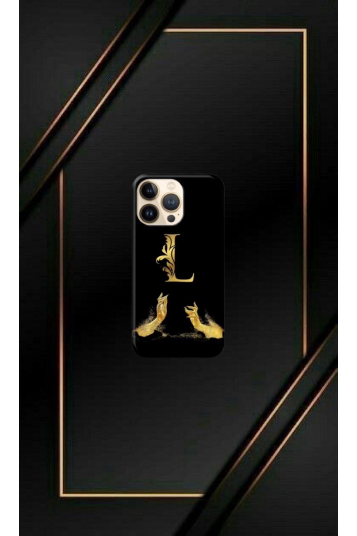 cover shopp Siyah Desenli Gold L Harfi 13 Pro Max