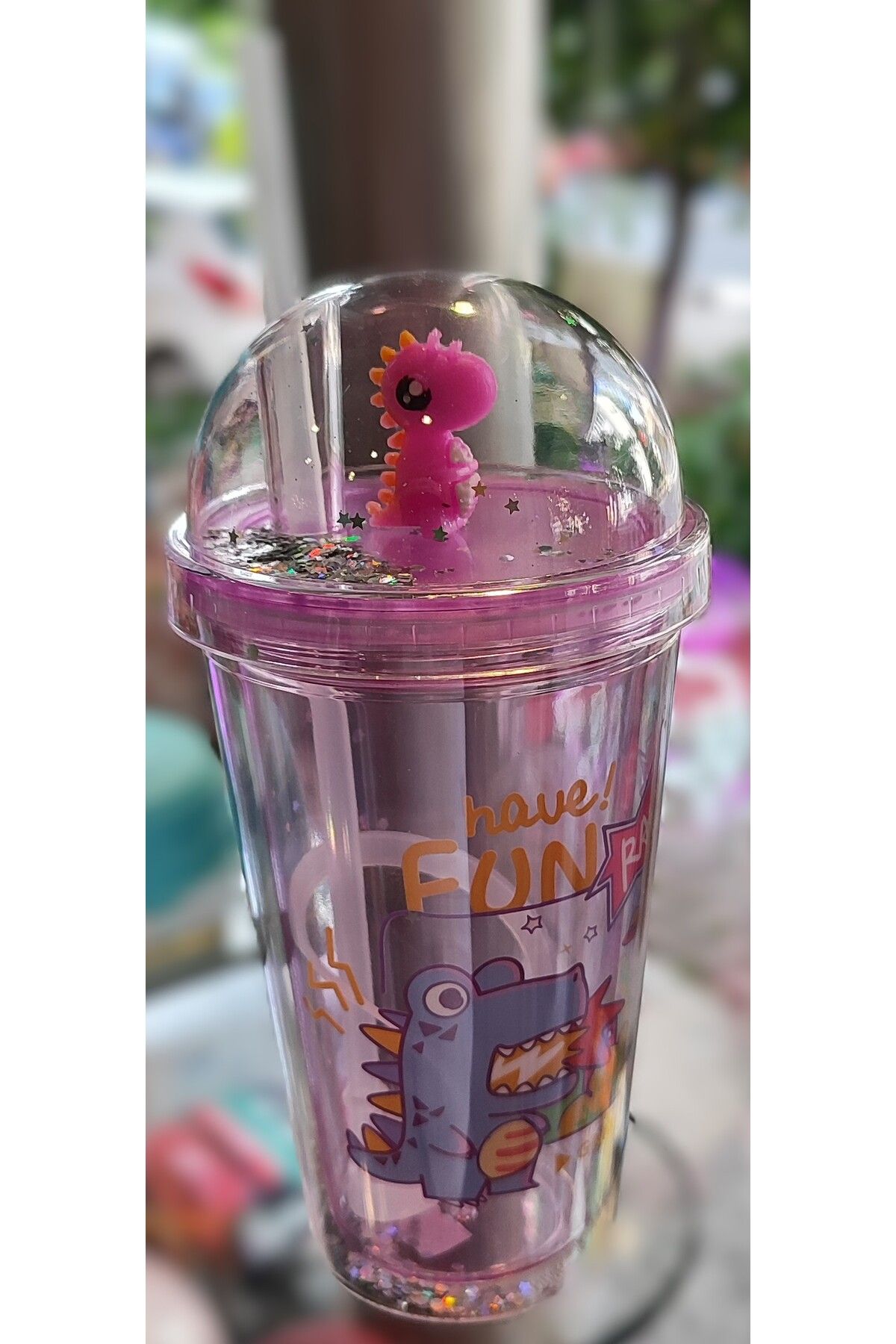 ada çanta kırtasiye Figürlü süslü kapaklı pipetli plastik bardak 470ml