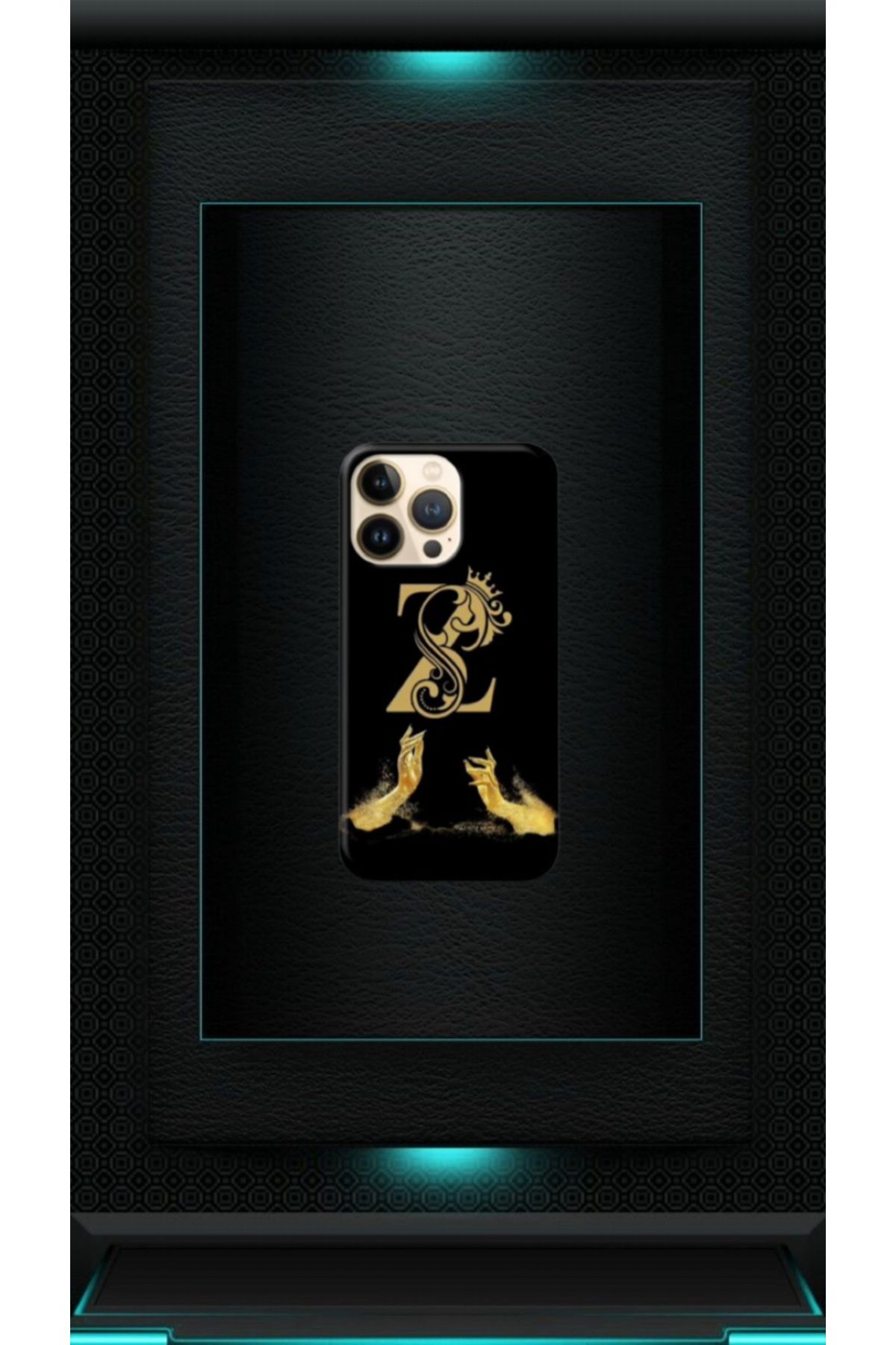 cover shopp Siyah Desenli Gold Z Harfi 13 Pro Max