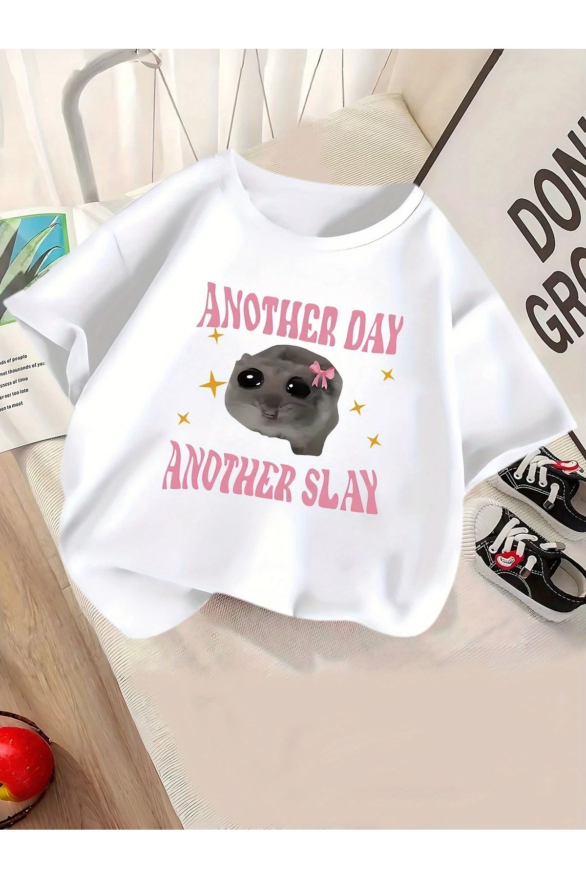 Massgai Unisex Another Day Slay Baskılı Oversize %100 Pamuk T-shirt