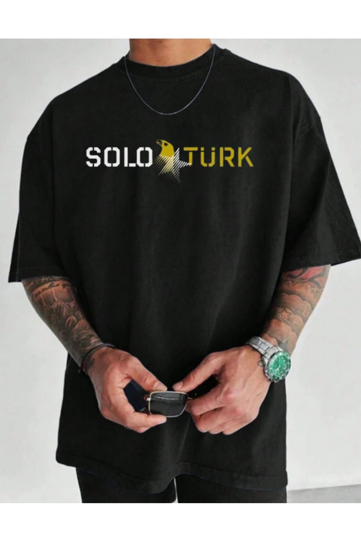 Massgai Unisex Solo Türk F-16 Jet Baskılı Oversize %100 Pamuk T-shirt