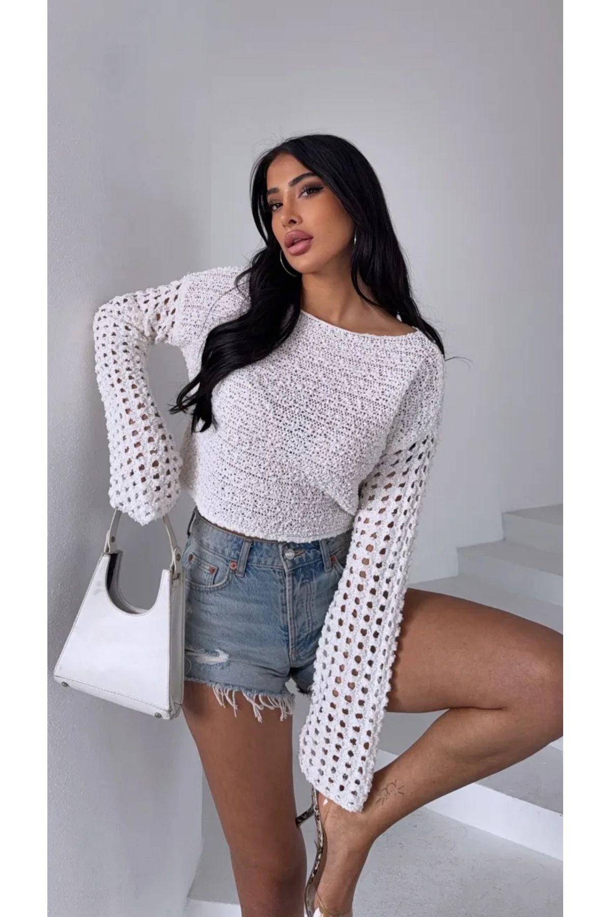 Noi Belis Kayık Yaka Ajurlu/Delikli İnce Yazlık Bluz SS25BZ0018