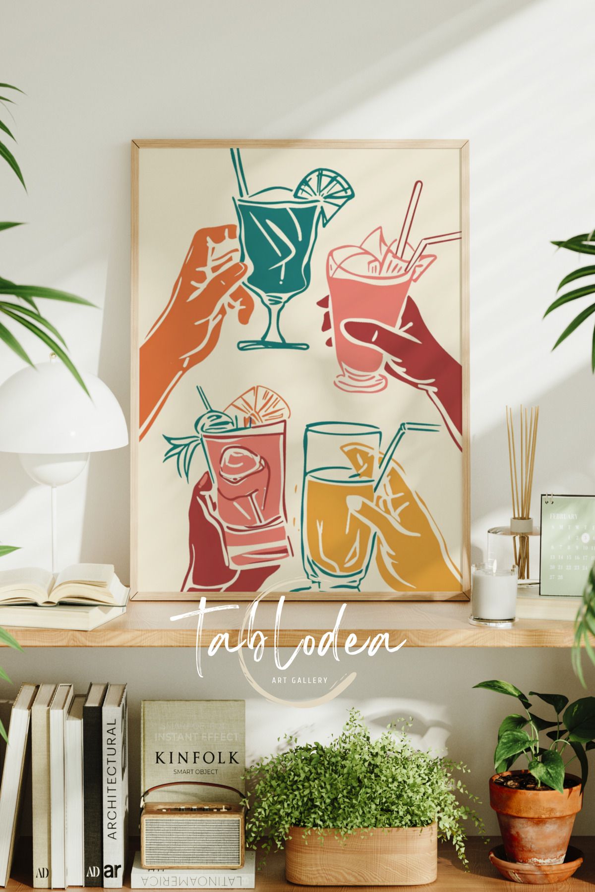 tablodea Kokteyl Bar Temalı Dekoratif Pinterest Çerçeveli Poster Tablo, Mutfak Bar Köşesi Tablosu