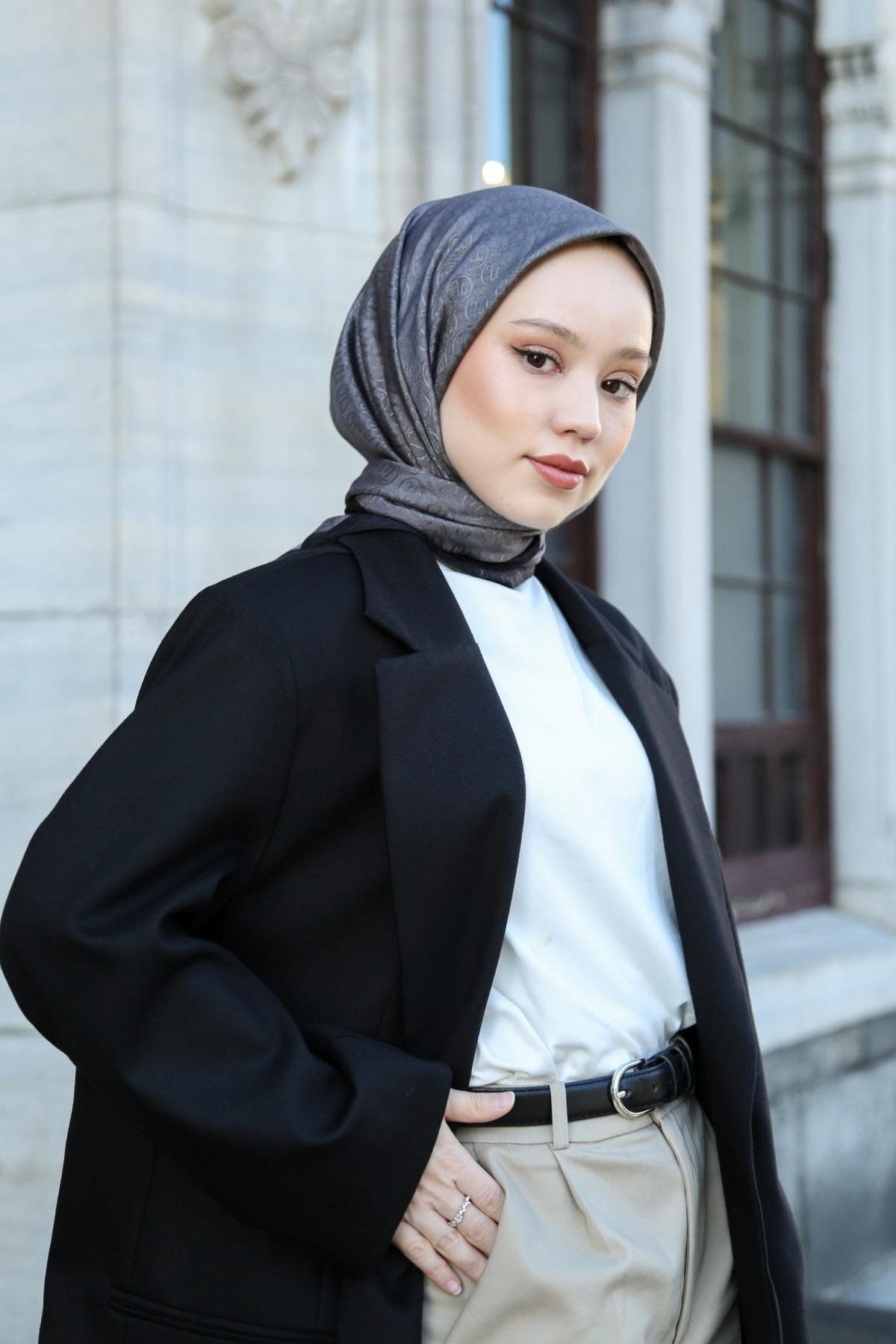 Hint İpek Eşarp - Premium Lux Original Monogram Eşarp (İpek Vual, Yüksek Kalite, Hafifi, Rahat, Şık, Scarf)