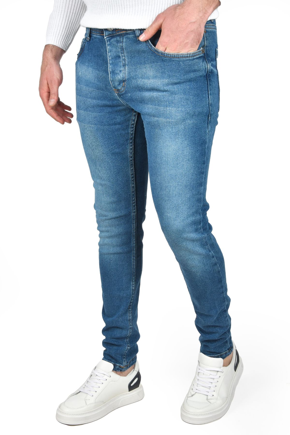 Rizz up Erkek Lacivert Yeni Sezon Taşlanmış Slim Fit Likralı Kot Pantolon Jean 2505905