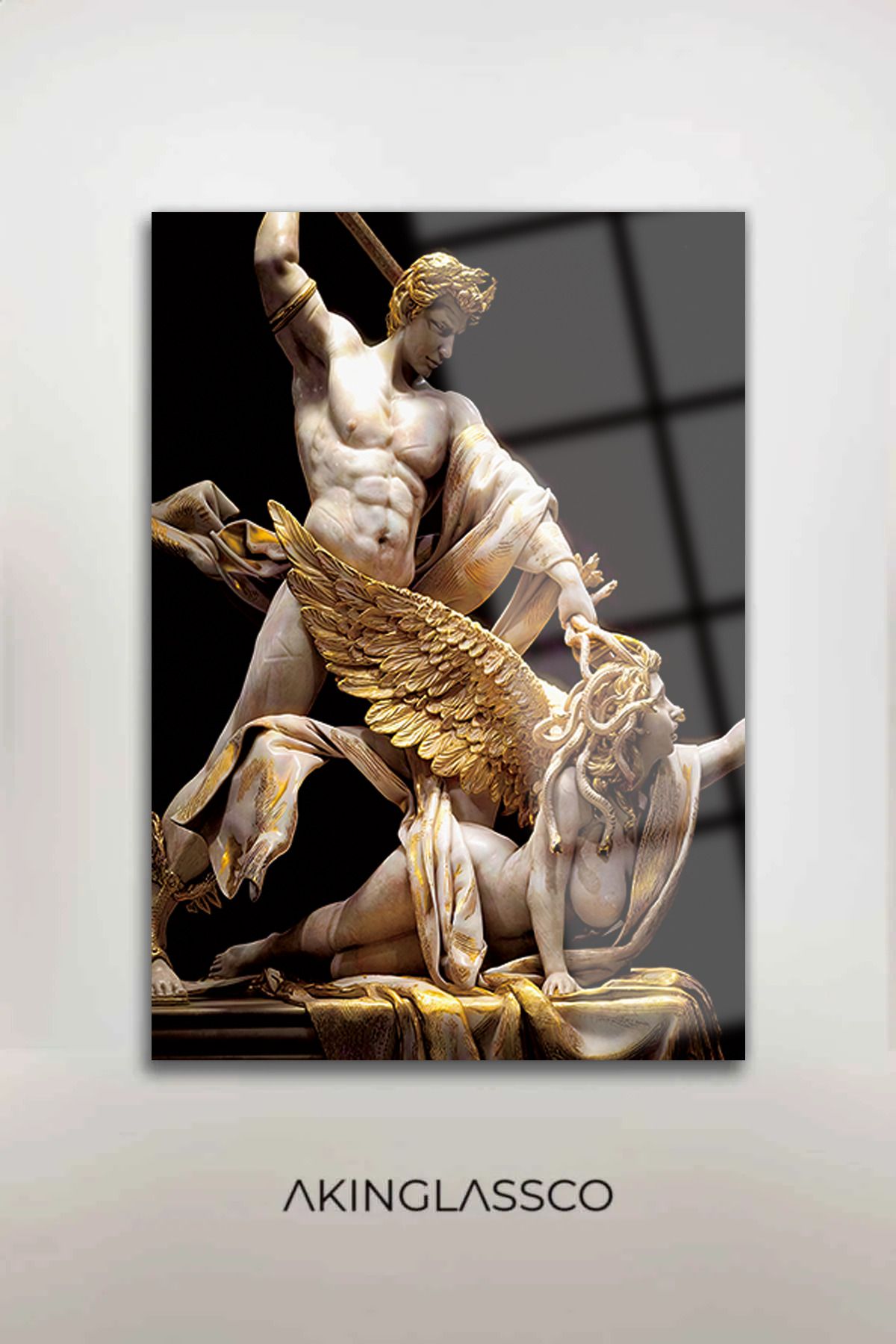 AkinGlassCo Perseus ve Medusa | Yüksek Çözünürlüklü Temperli Cam Tablo