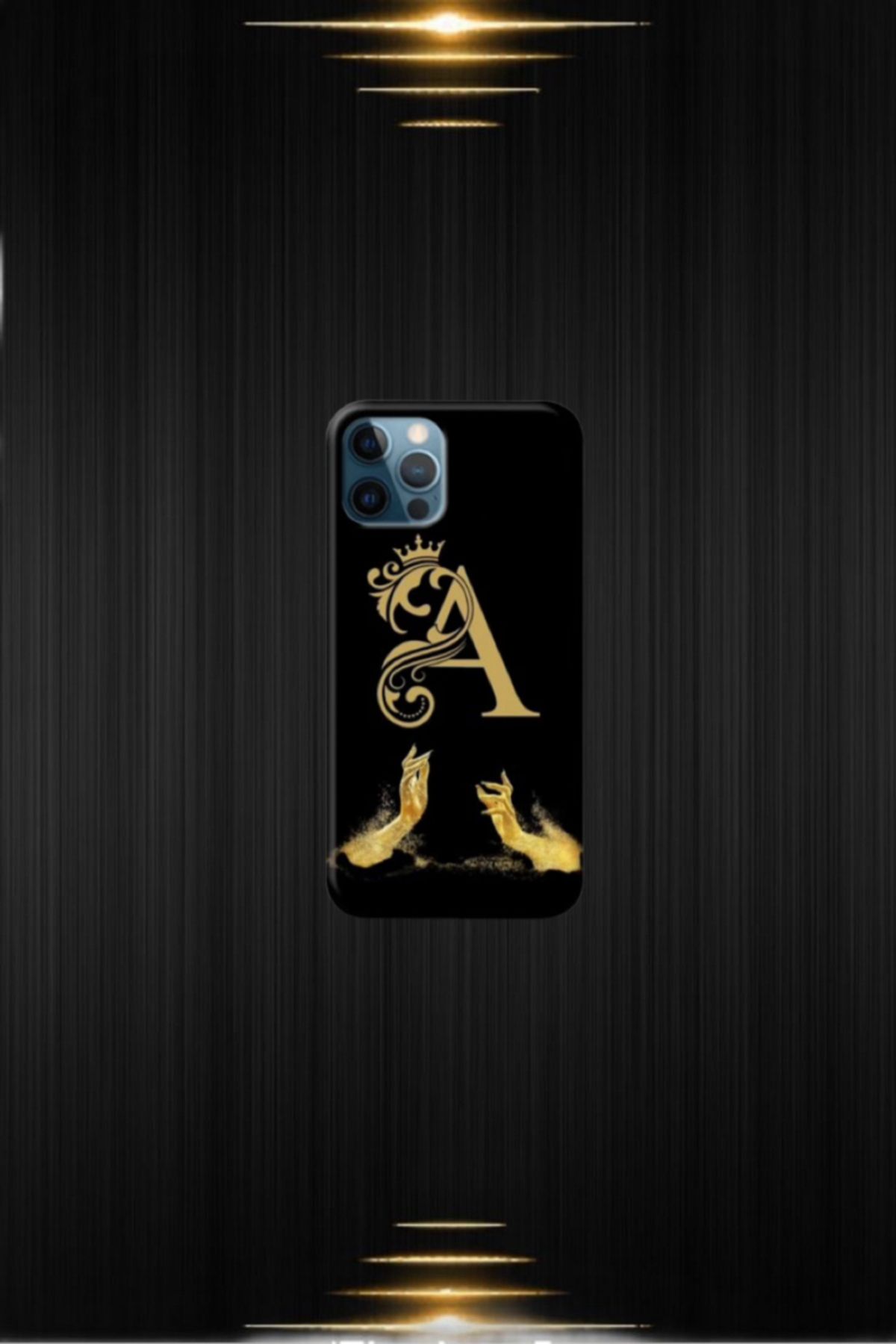 cover shopp Siyah Desenli Gold A Harfi IP 12 Pro
