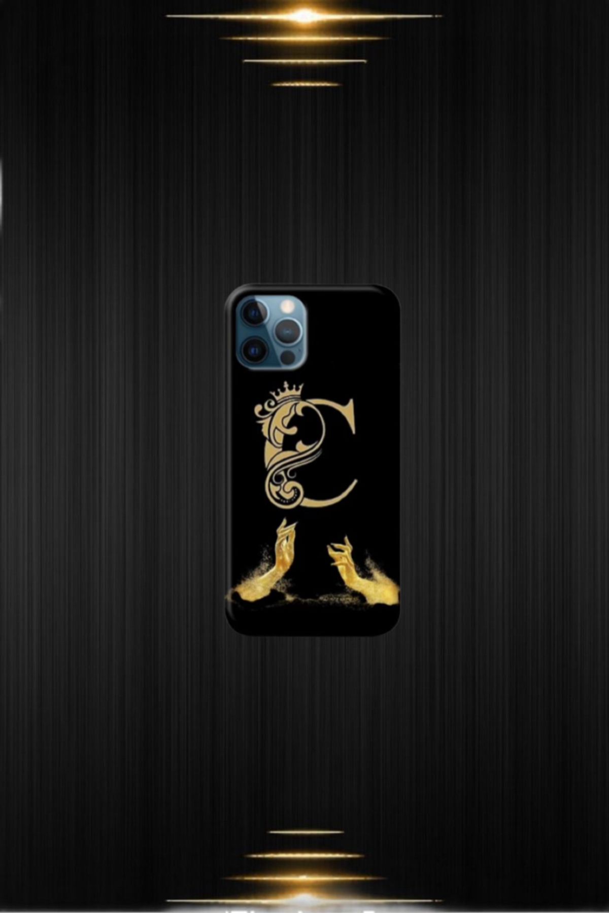 cover shopp Siyah Desenli Gold C Harfi IP 12 Pro